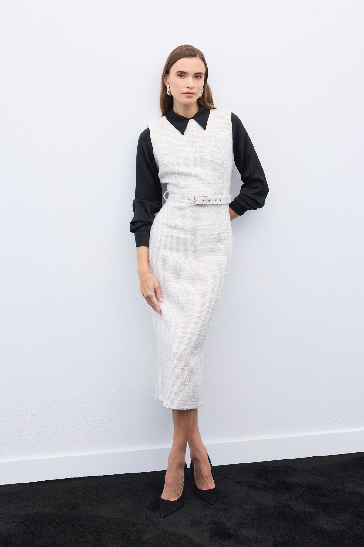 Kemerli Tüvit Elbise - Taş