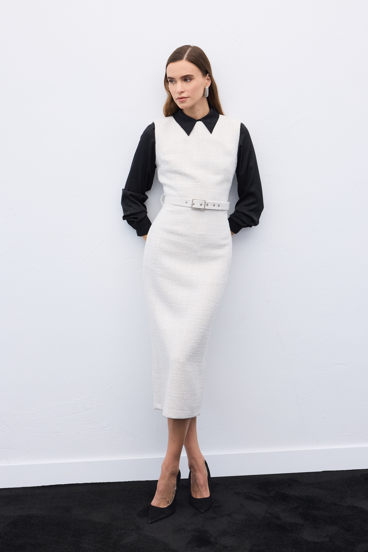 Kemerli Tüvit Elbise - Taş