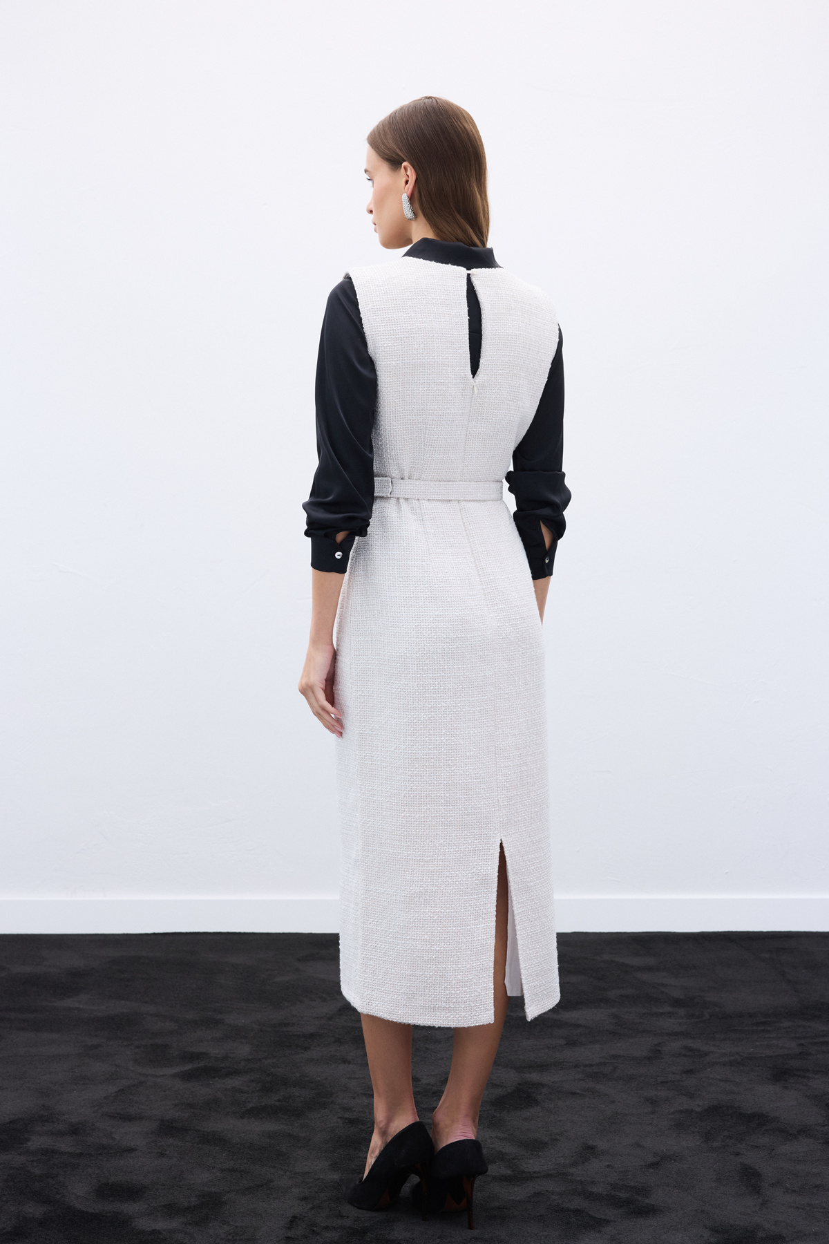 Kemerli Tüvit Elbise - Taş