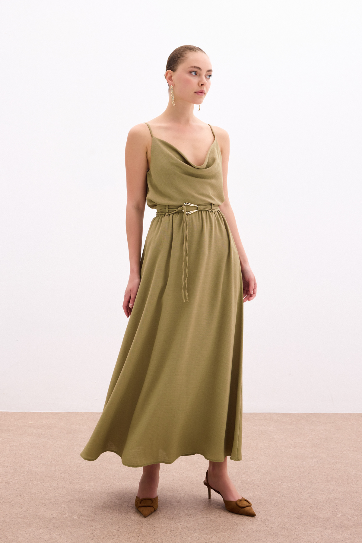 Kemerli Uzun Etek - Haki