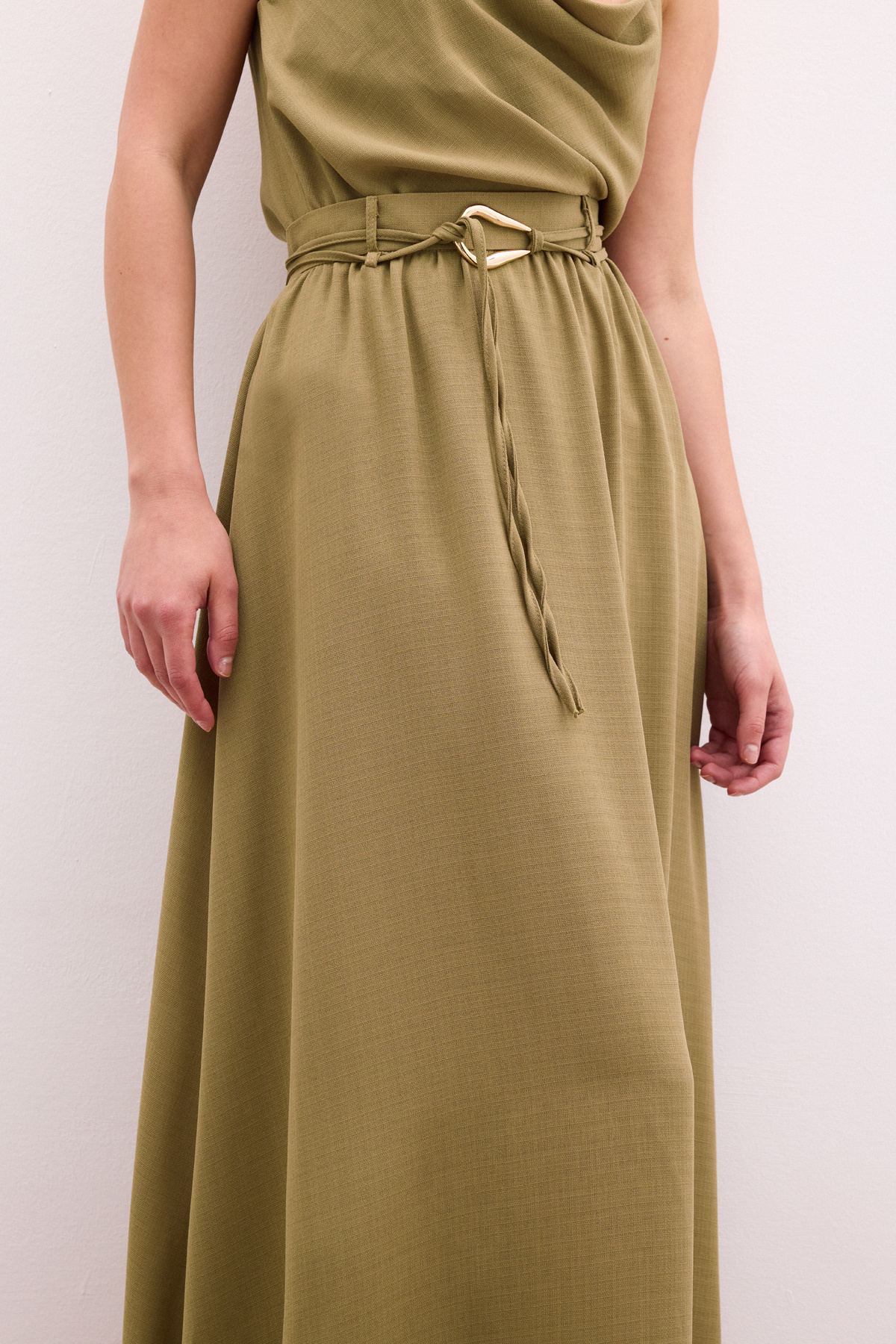Kemerli Uzun Etek - Haki