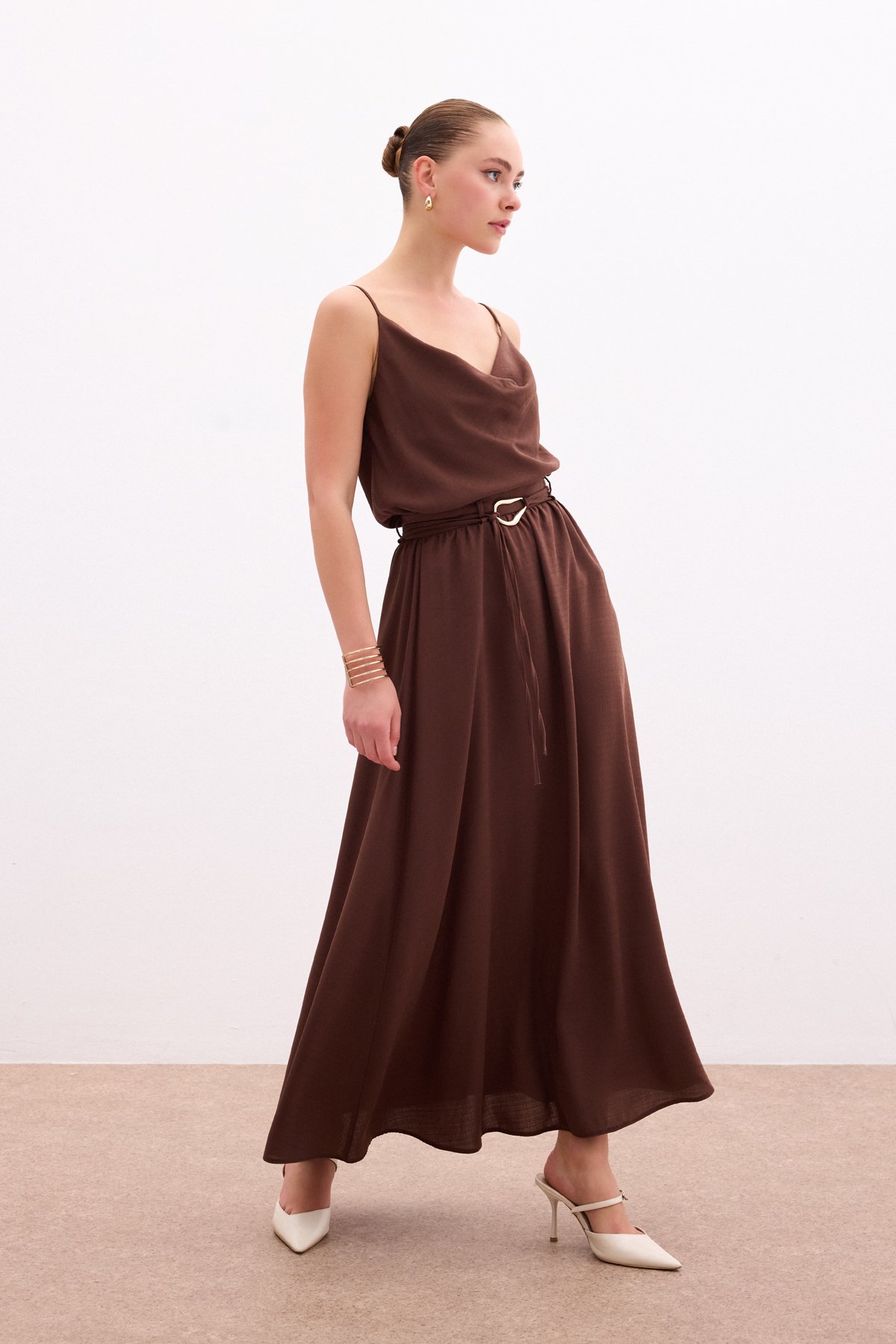 Kemerli Uzun Etek - Kahve