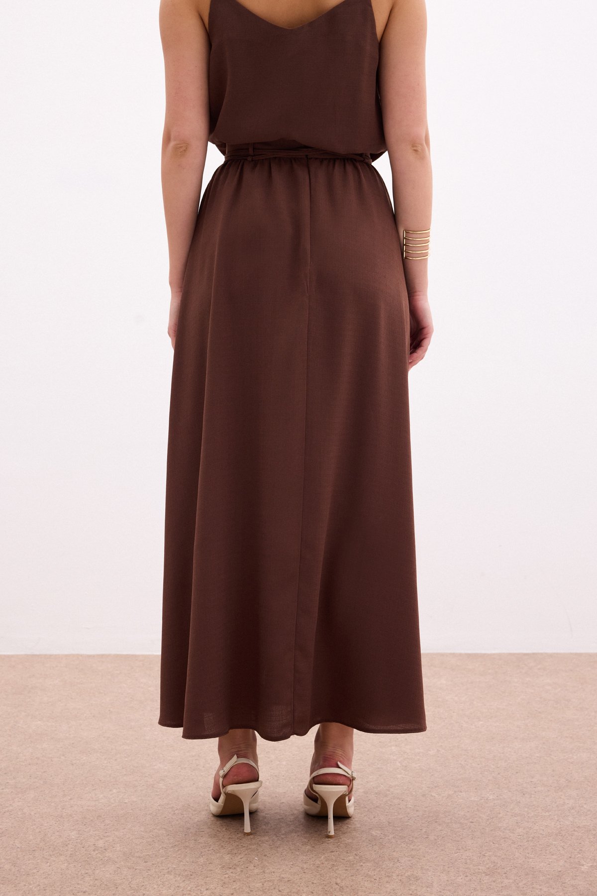 Kemerli Uzun Etek - Kahve