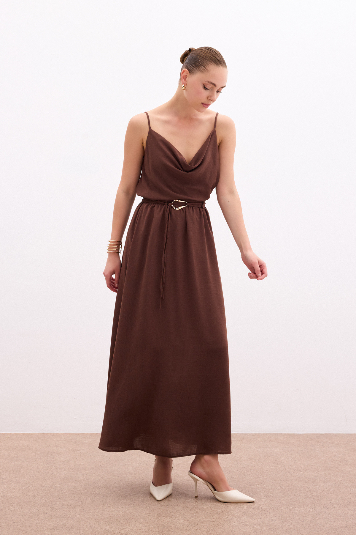 Kemerli Uzun Etek - Kahve