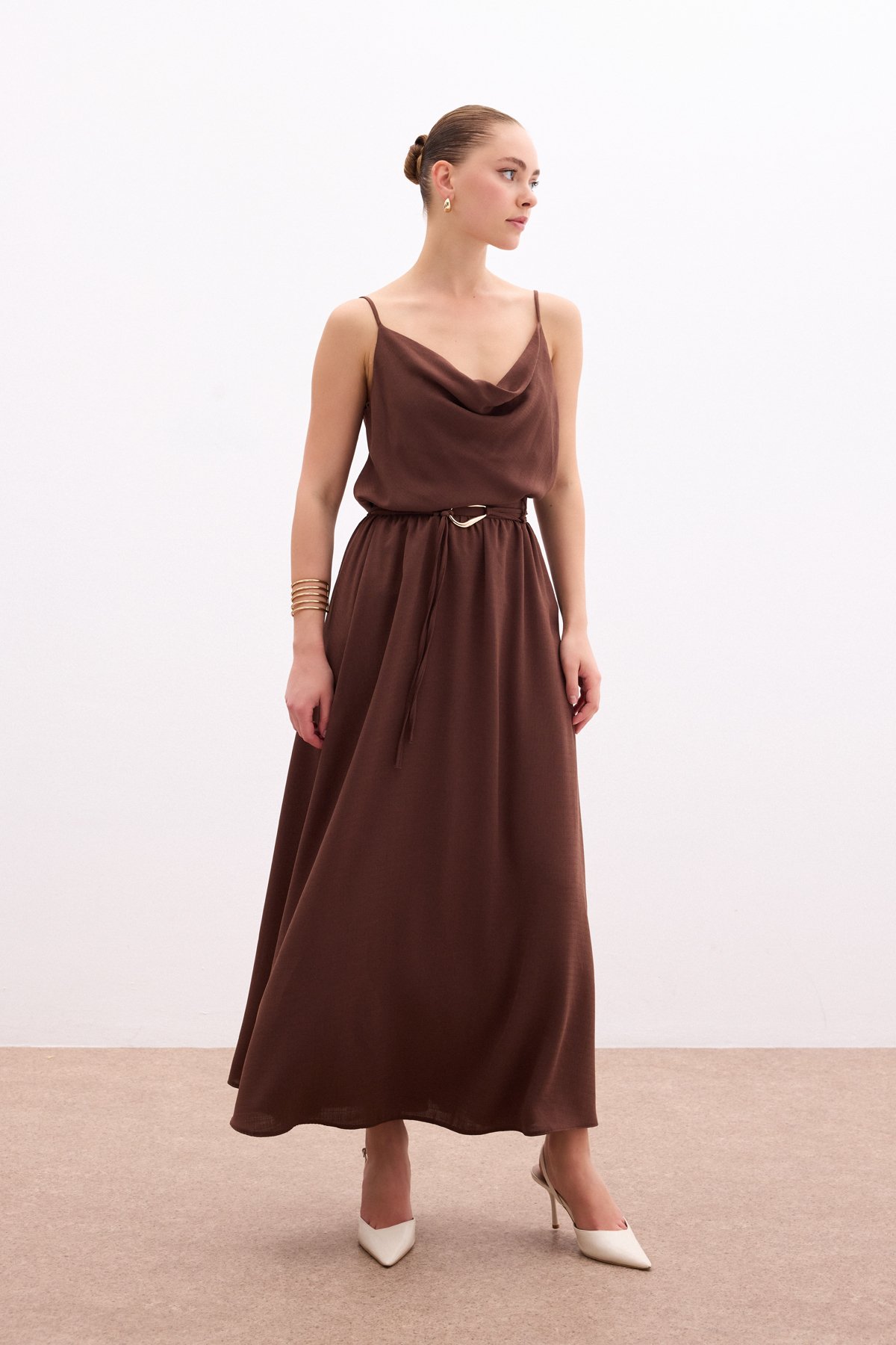 Kemerli Uzun Etek - Kahve