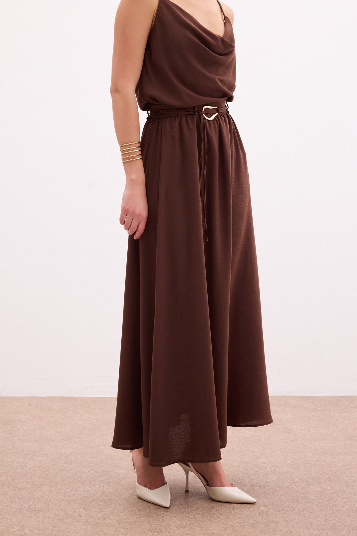 Kemerli Uzun Etek - Kahve