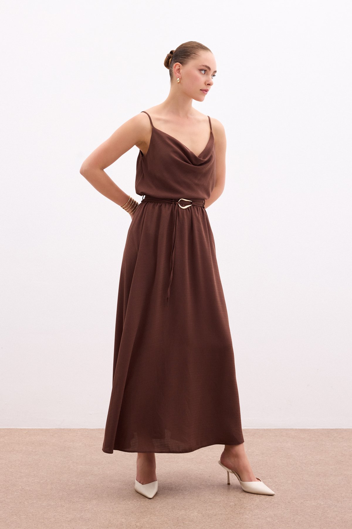 Kemerli Uzun Etek - Kahve