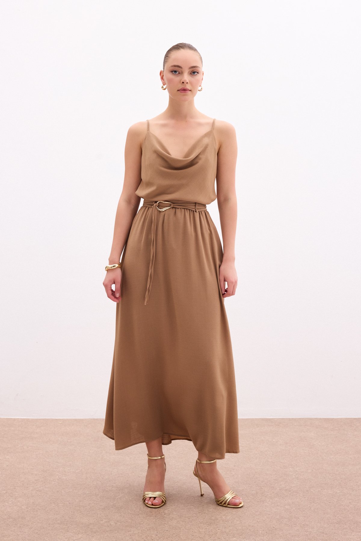 Kemerli Uzun Etek - Vizon