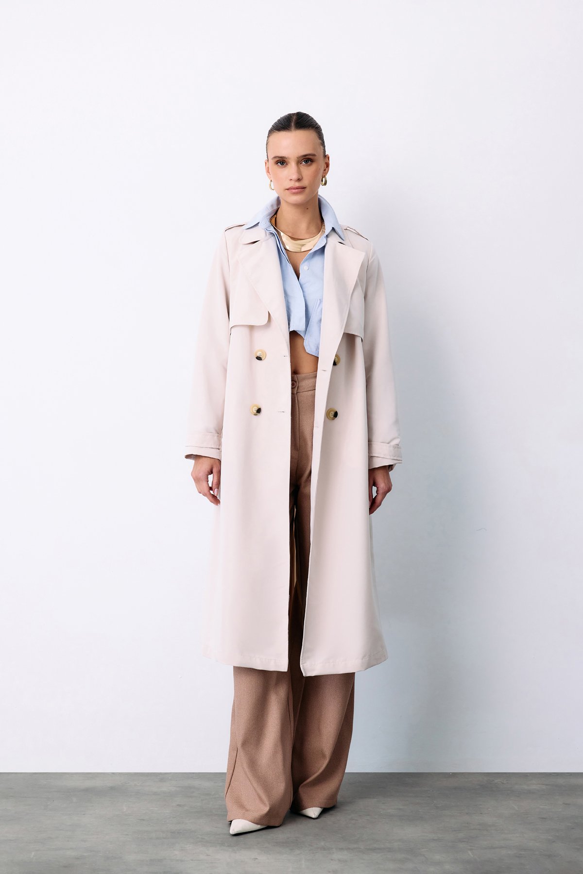 Kemerli Uzun Trençkot - TAŞ