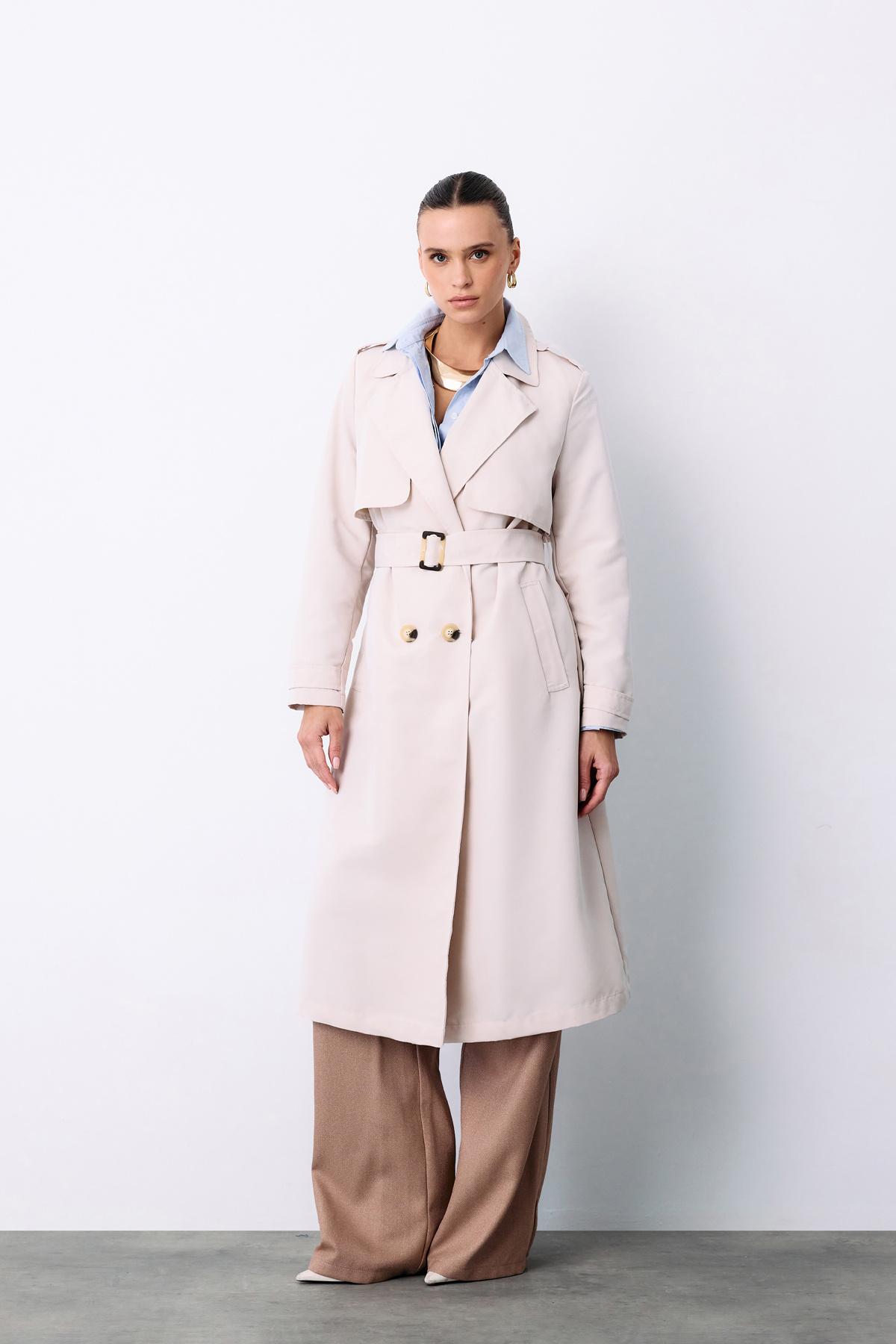 Kemerli Uzun Trençkot - TAŞ