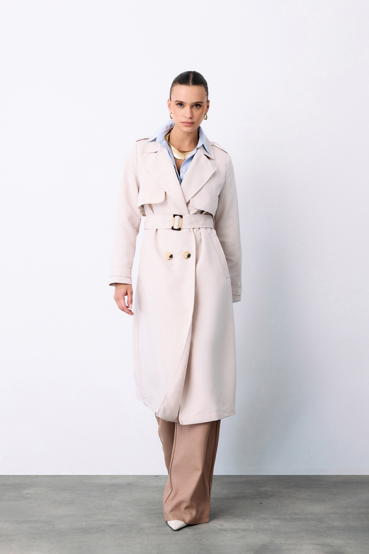 Kemerli Uzun Trençkot - TAŞ