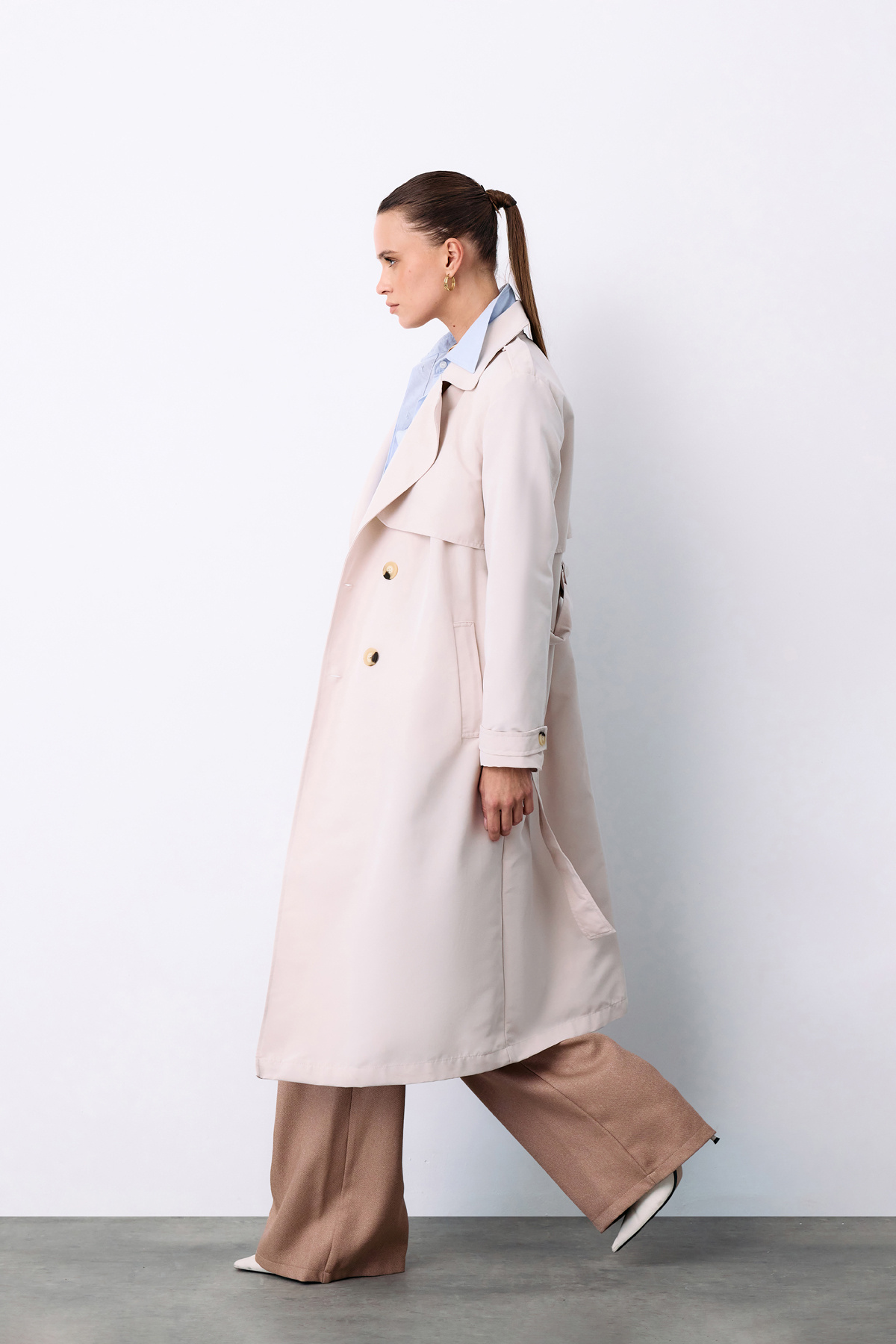 Kemerli Uzun Trençkot - TAŞ