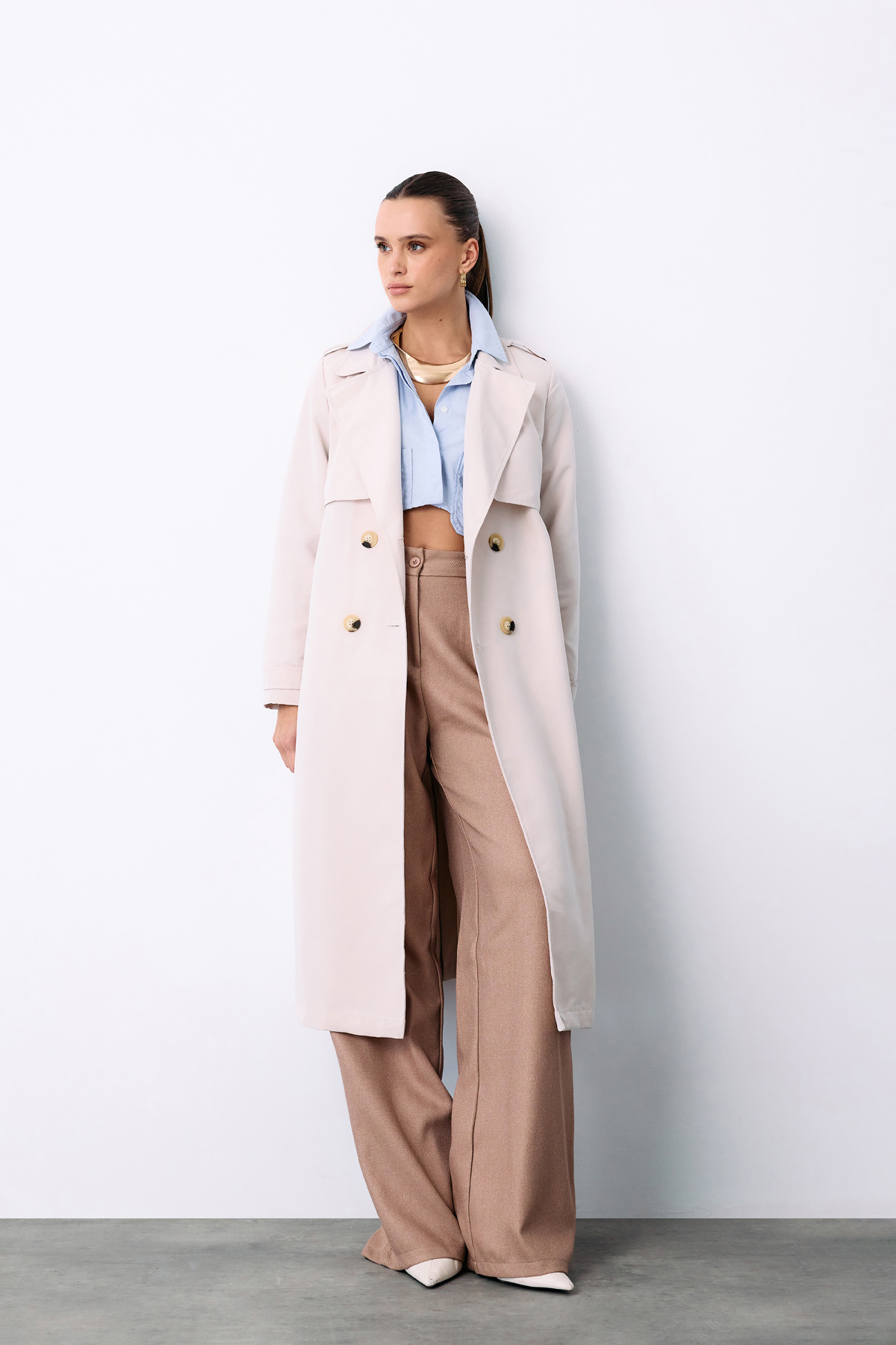 Kemerli Uzun Trençkot - TAŞ