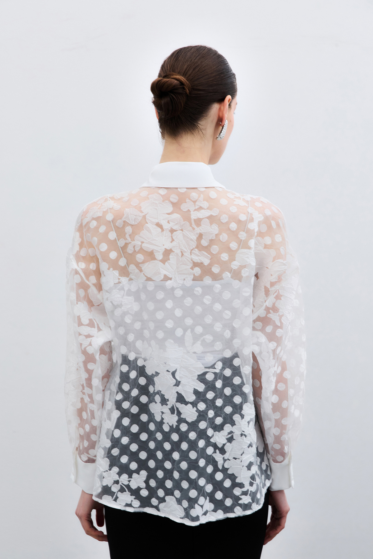 Kendinden Desenli Gömlek - Ekru