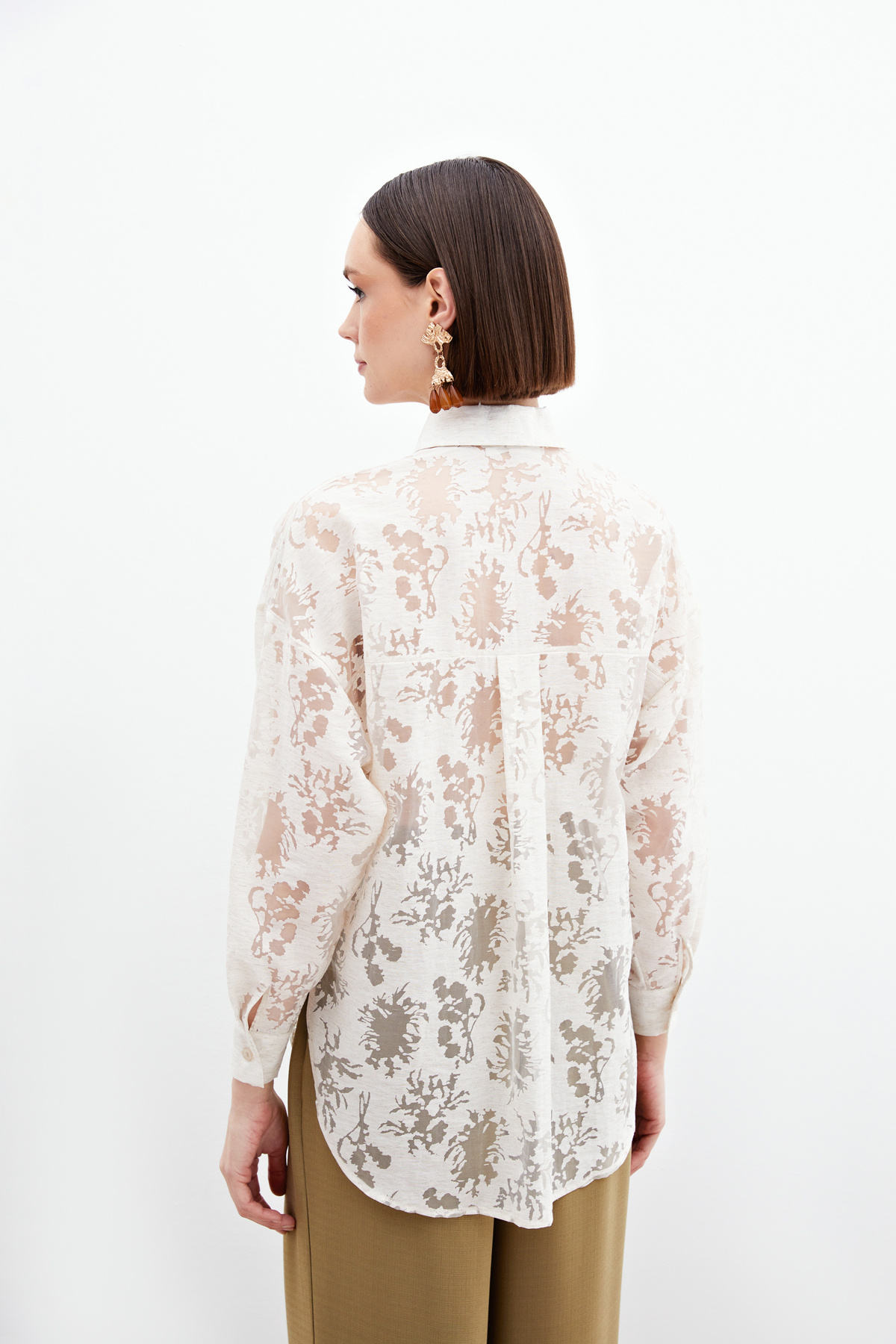 Kendinden Desenli Salaş Gömlek - Krem