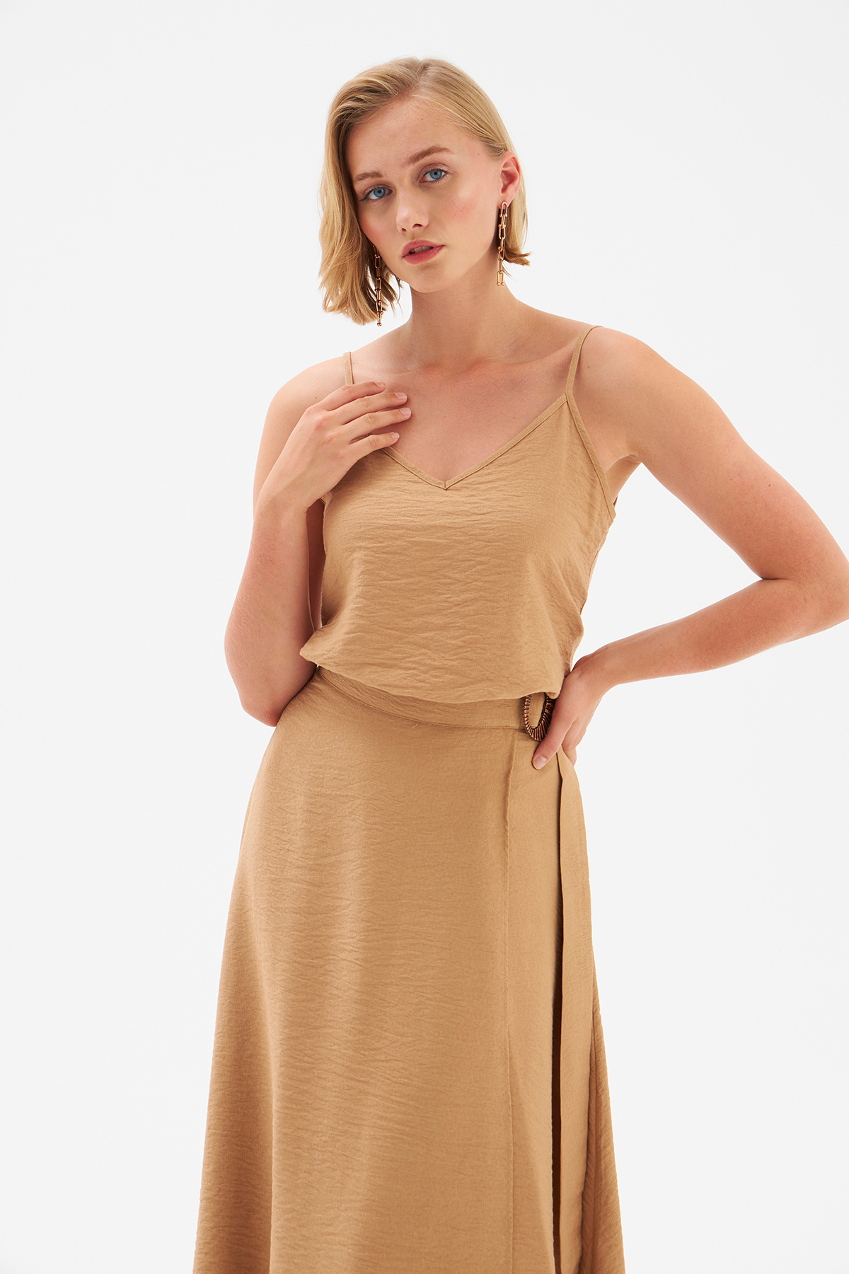 Keten Askılı Bluz - BEJ