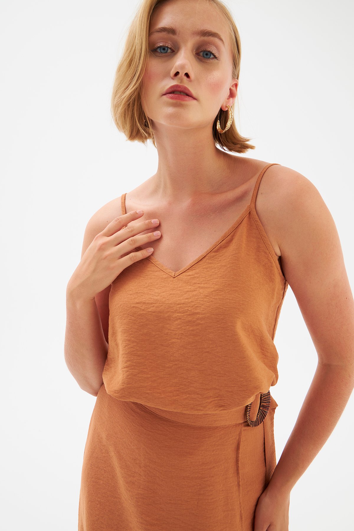 Keten Askılı Bluz - TABA