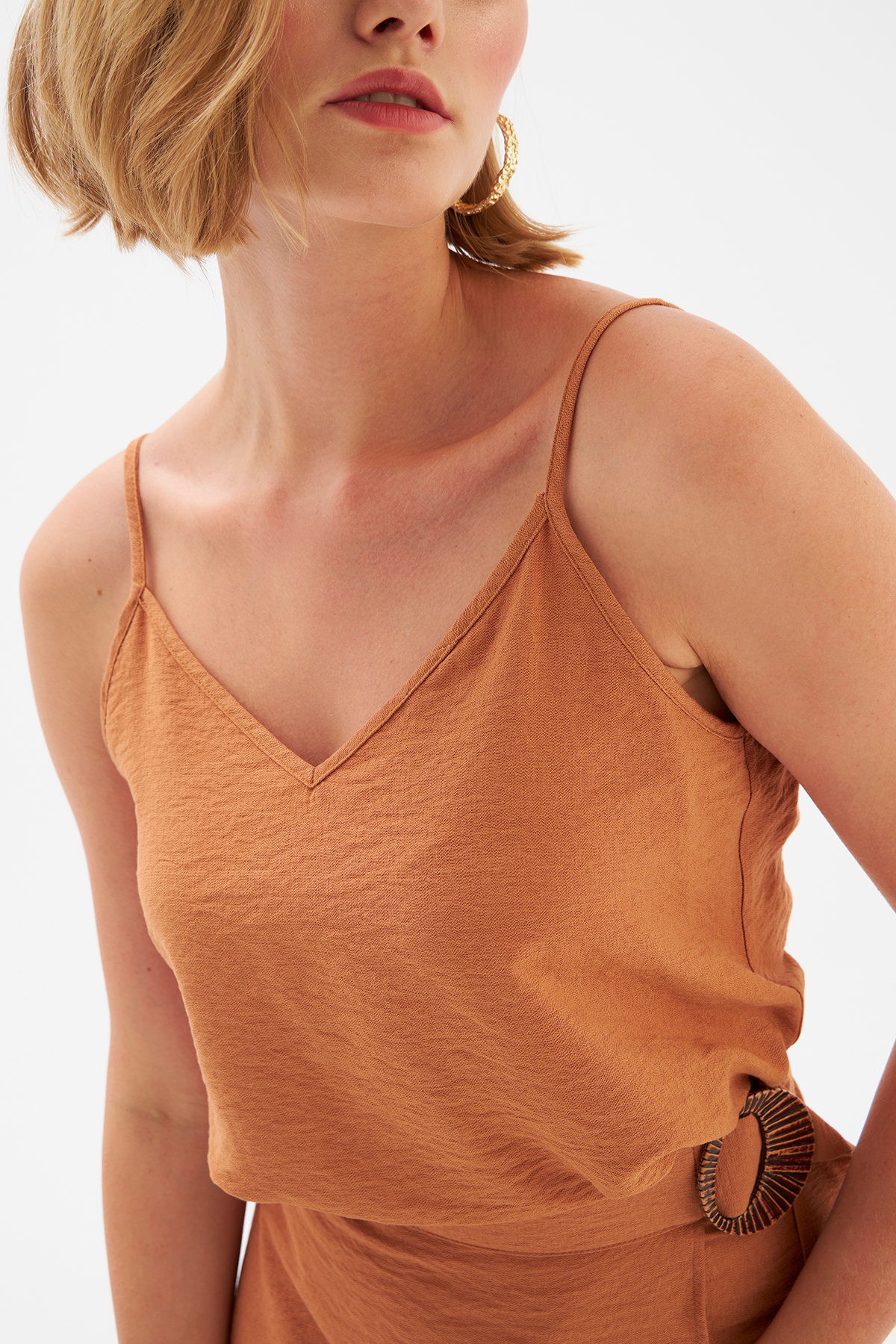 Keten Askılı Bluz - TABA