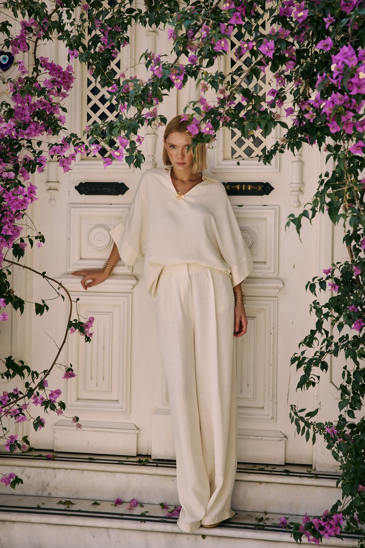 Keten Karışımlı Pantolon - Taş