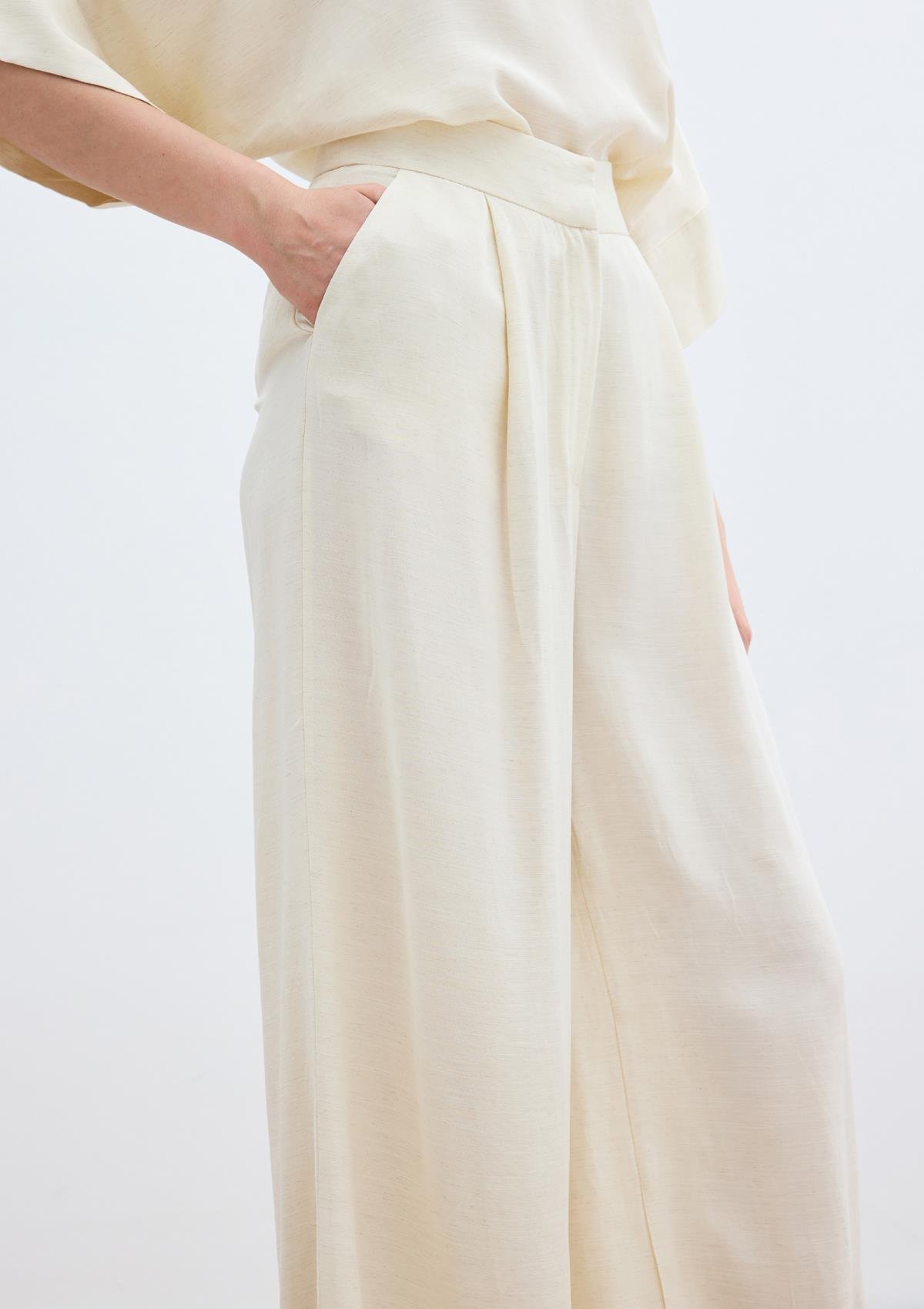 Keten Karışımlı Pantolon - Taş