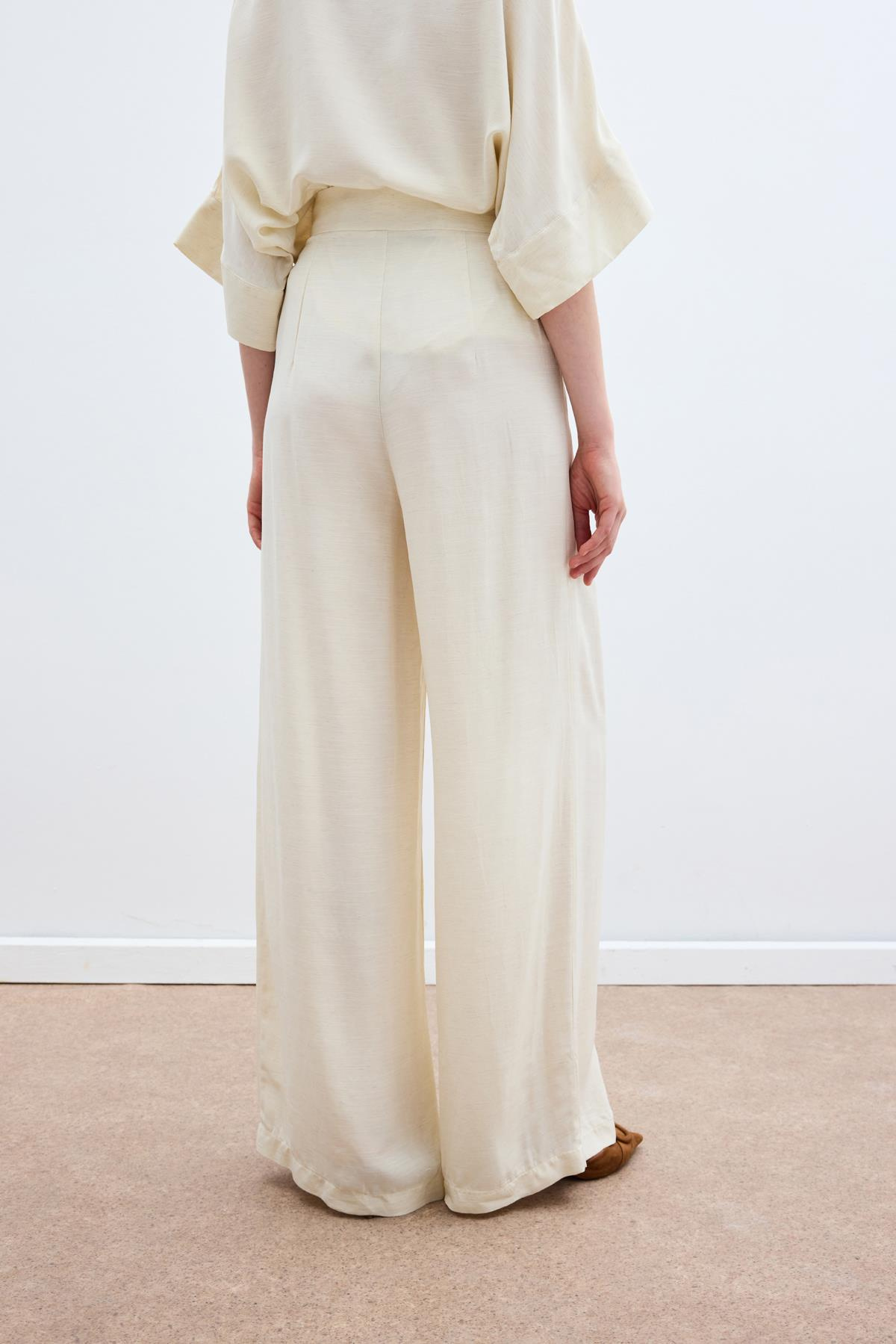 Keten Karışımlı Pantolon - Taş