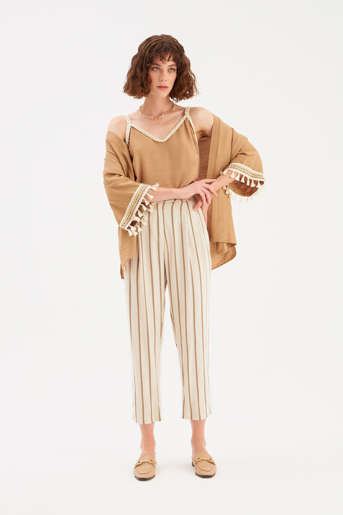 Keten Salaş Askılı Bluz - BEJ