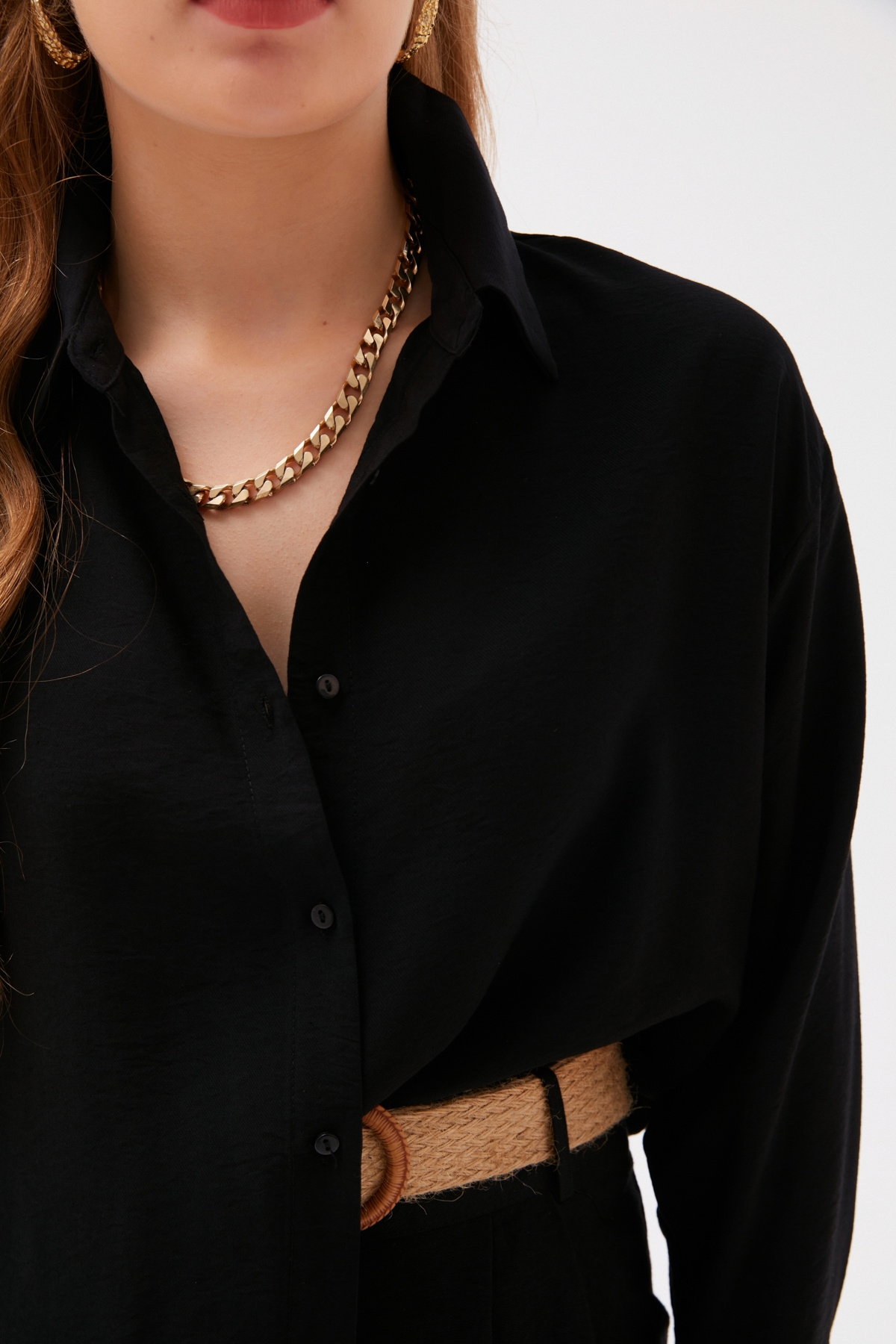 Linen Loose Shirt - BLACK