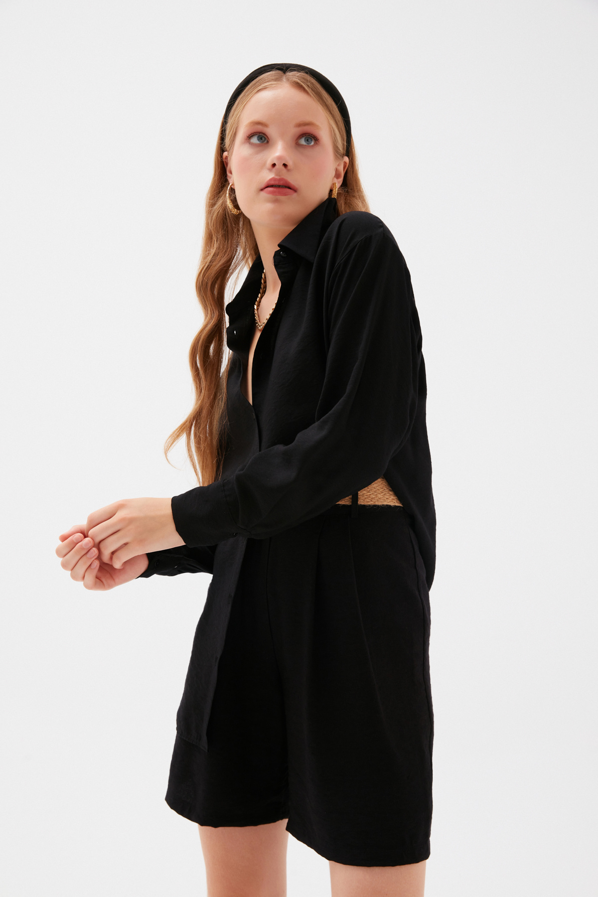 Linen Loose Shirt - BLACK