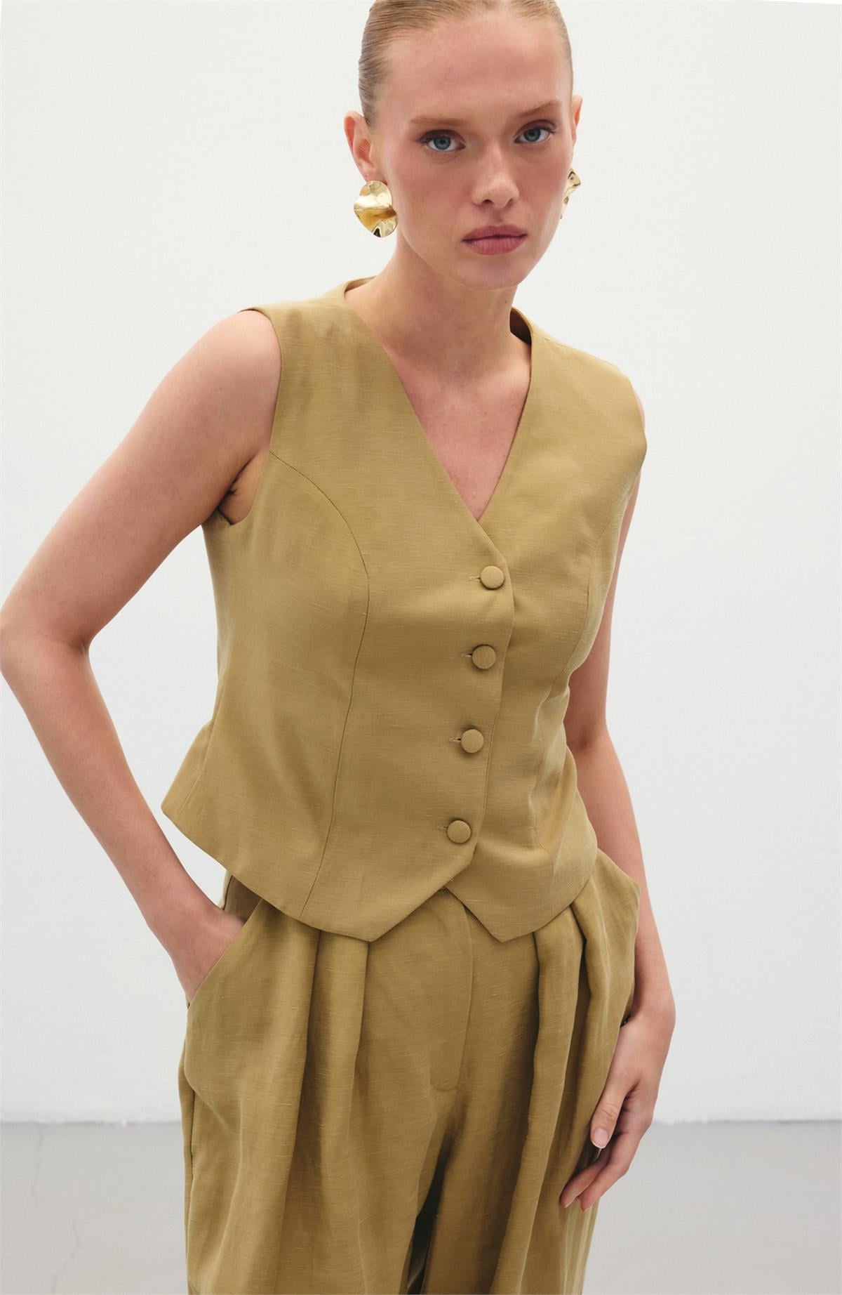 Linen Vest - Kkhakı