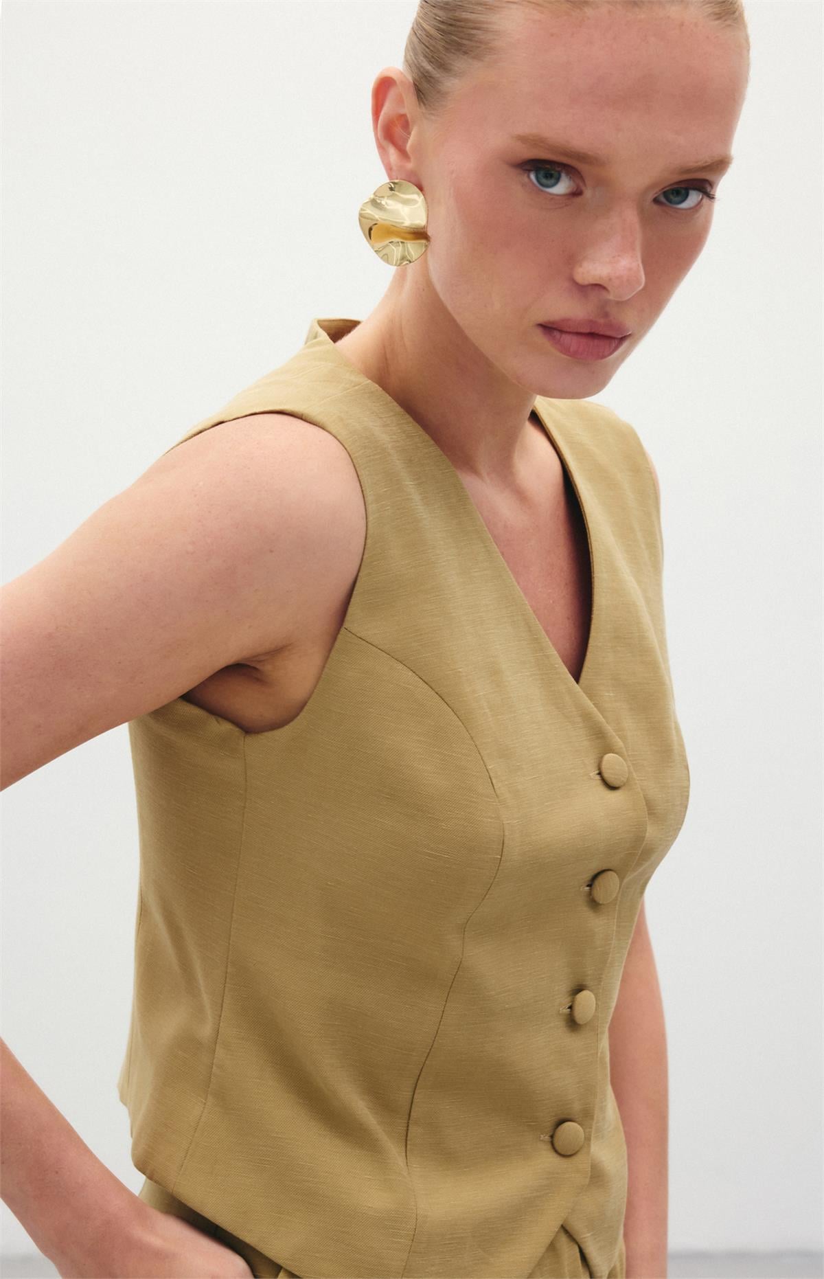Linen Vest - Kkhakı