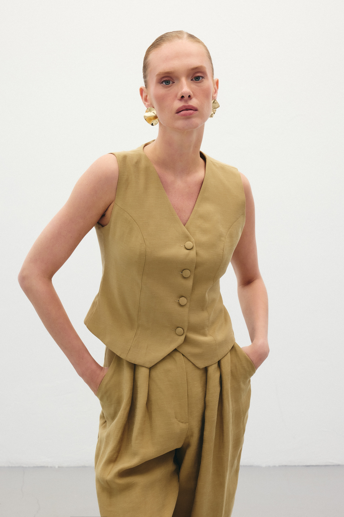 Linen Vest - Kkhakı