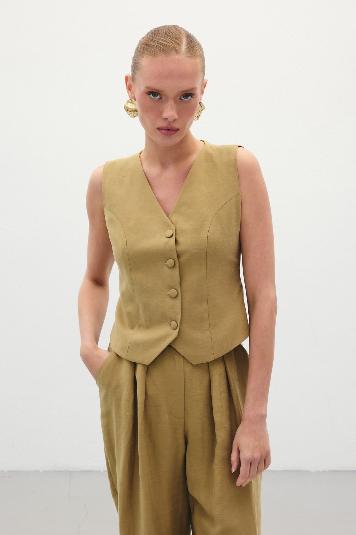 Linen Vest - Kkhakı