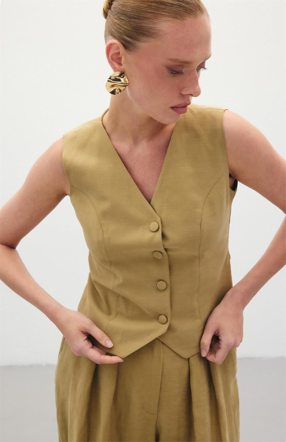 Linen Vest - Kkhakı
