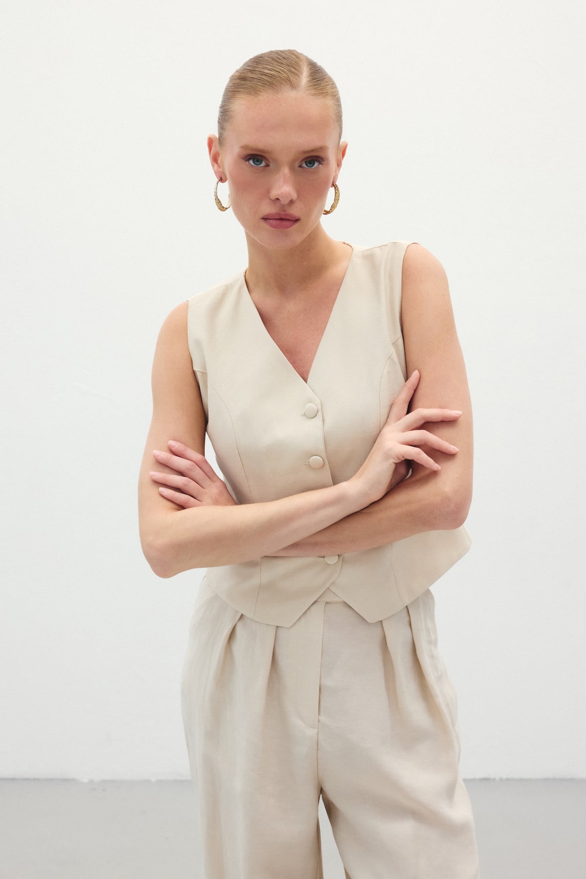 Linen Vest - Stone