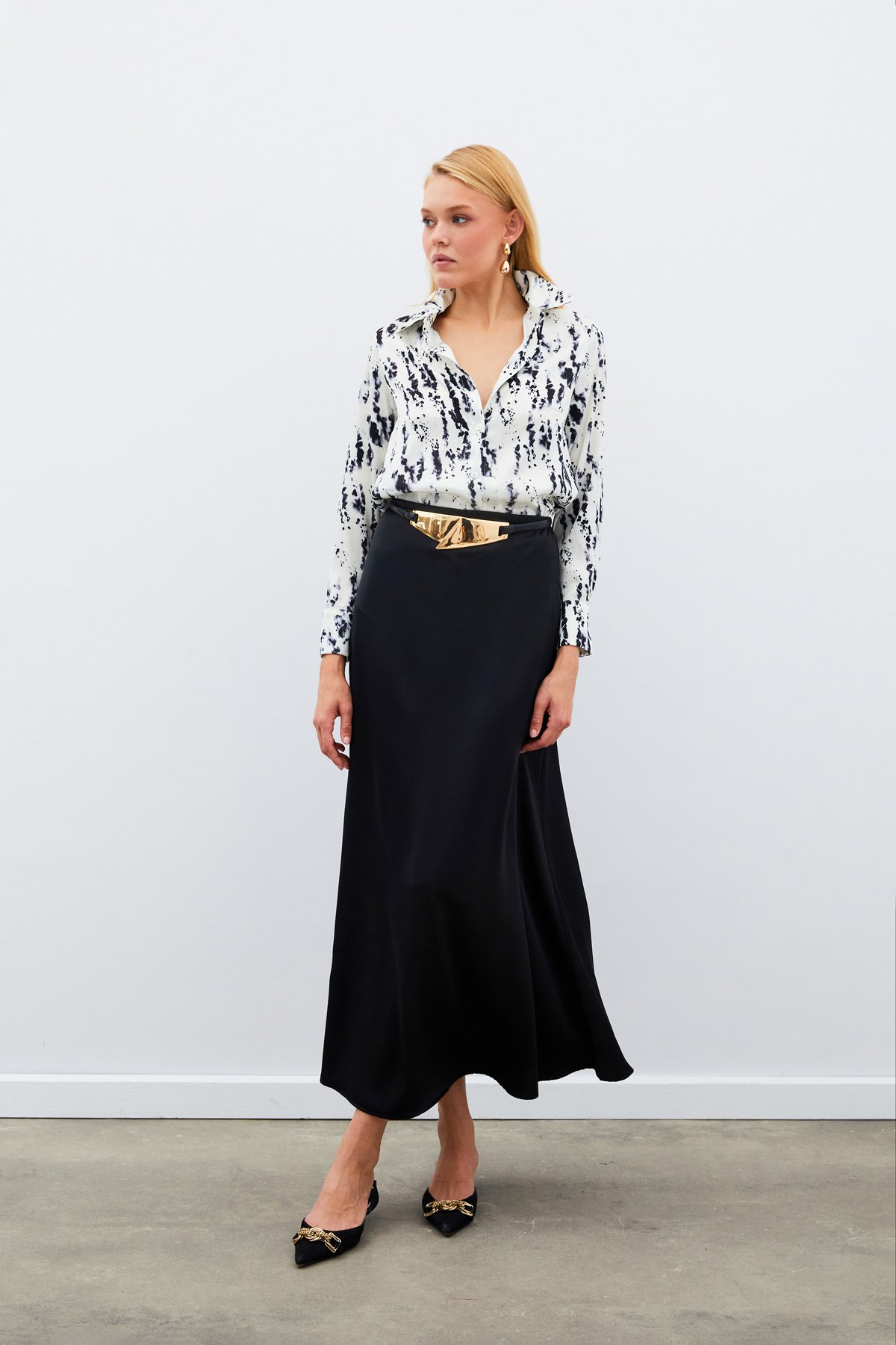 Kırçıllı Uzun Gömlek - SİYAH