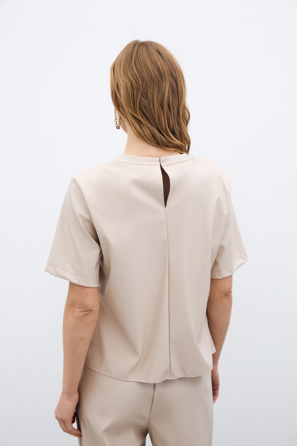 Kısa Kol Deri Bluz - TAŞ