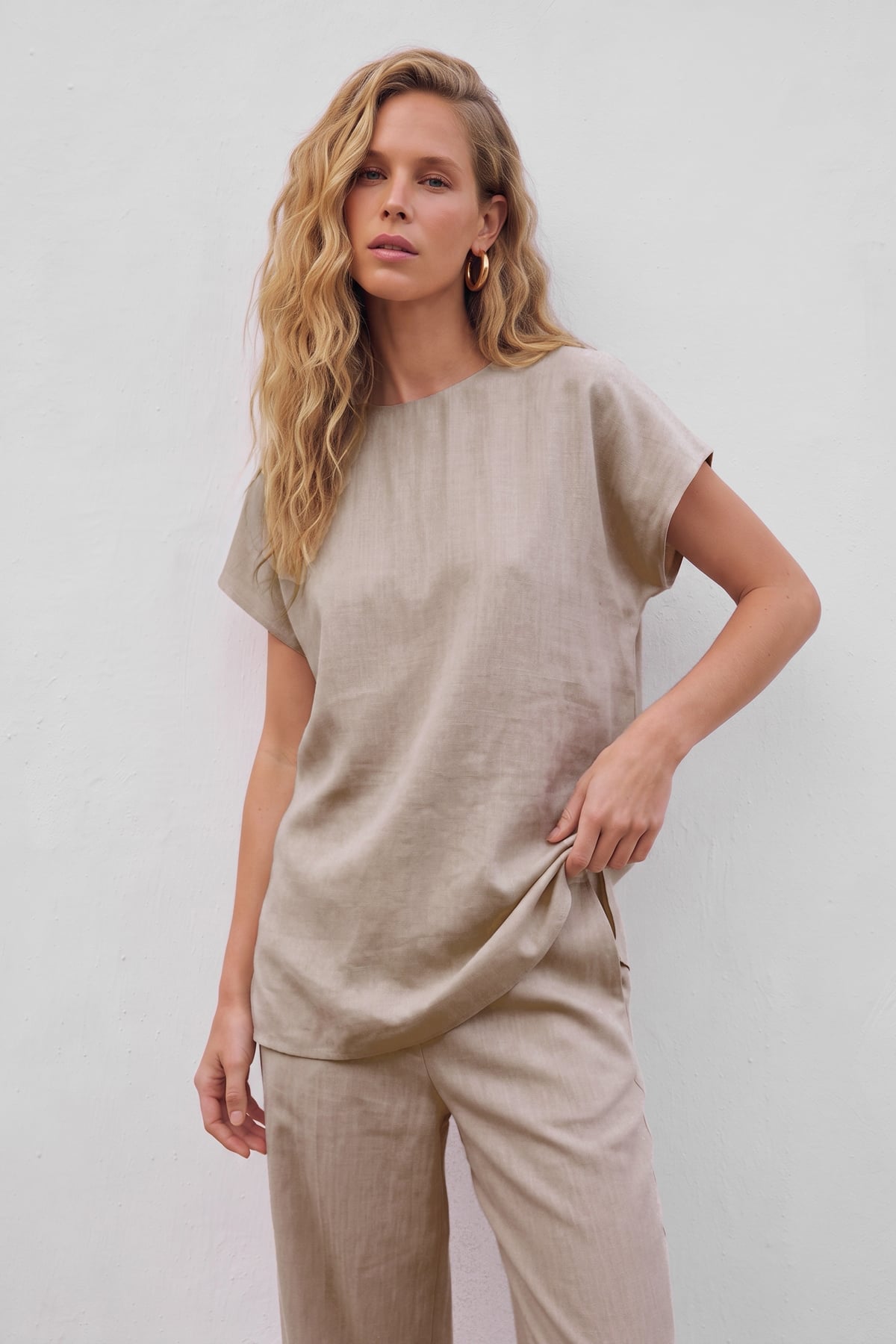 Short Sleeve Blouse - Beıge