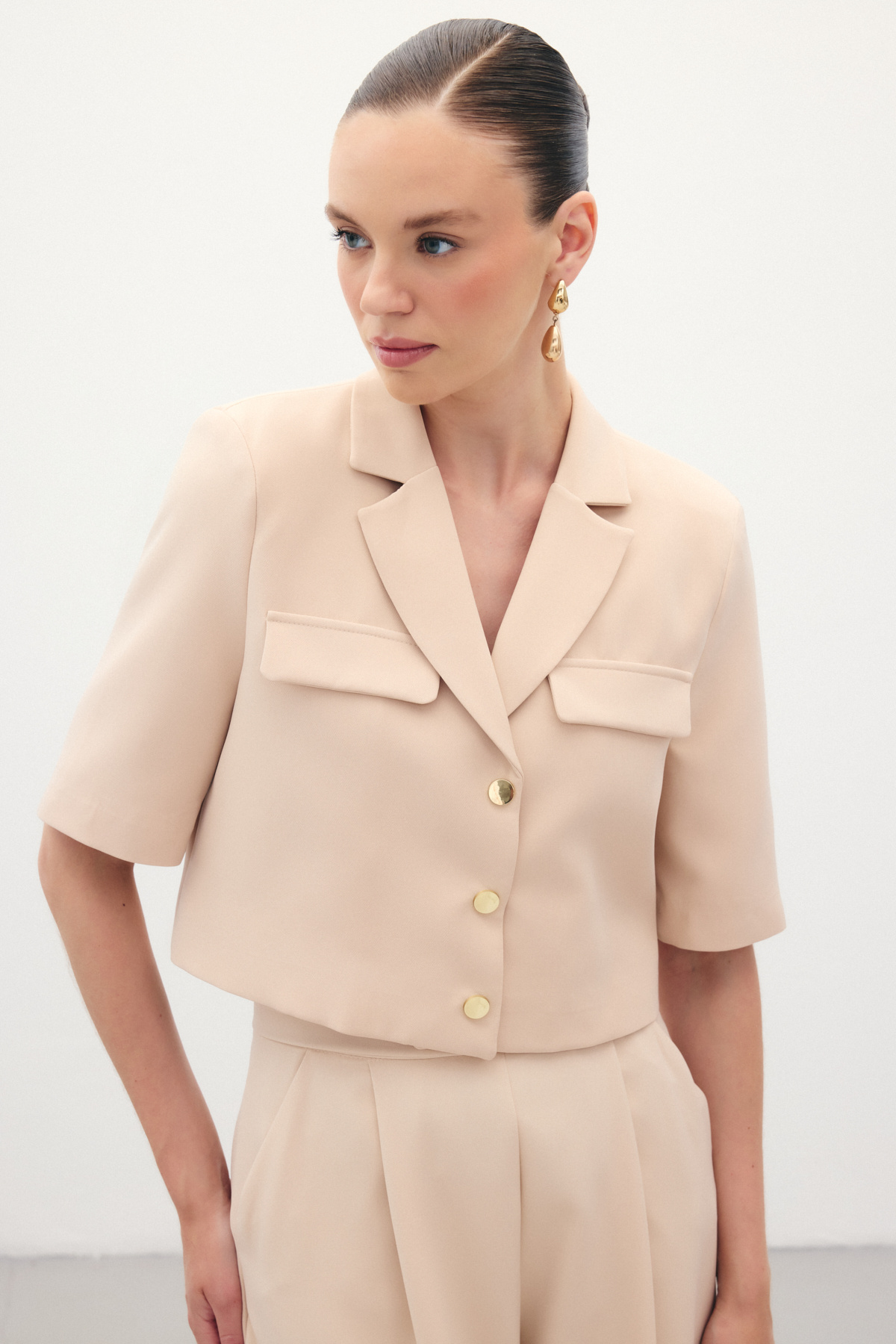 Kısa Kollu Ceket - Bej