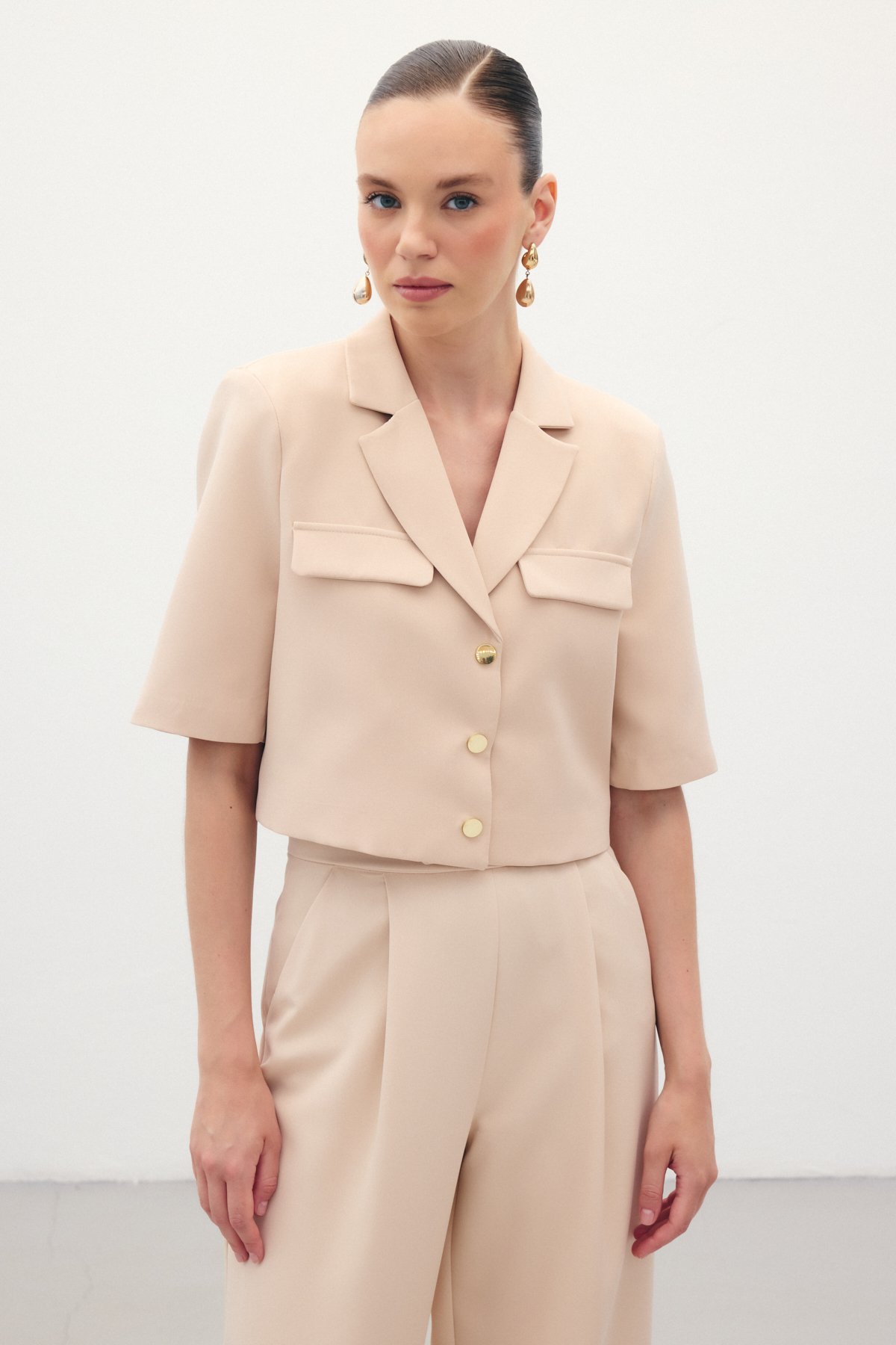 Kısa Kollu Ceket - Bej