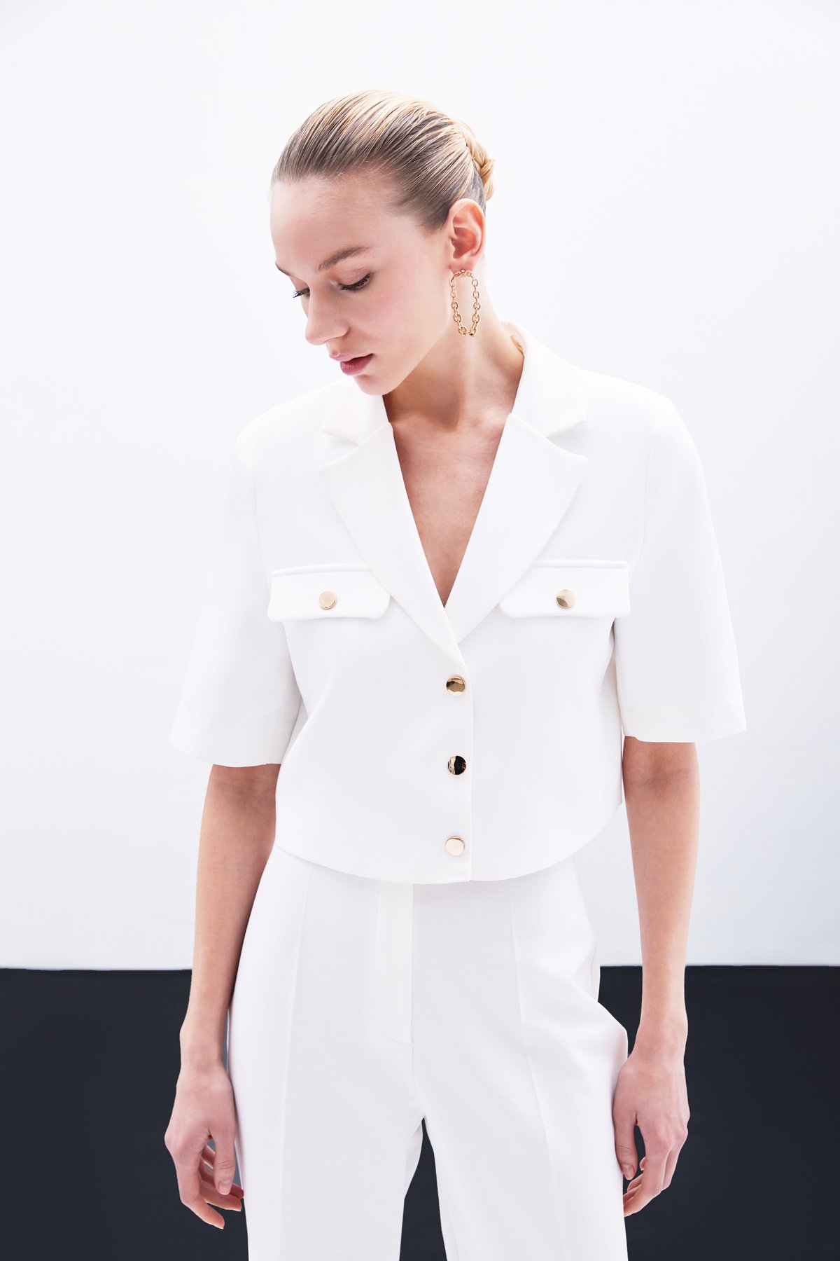 Kısa Kollu Ceket - Ekru