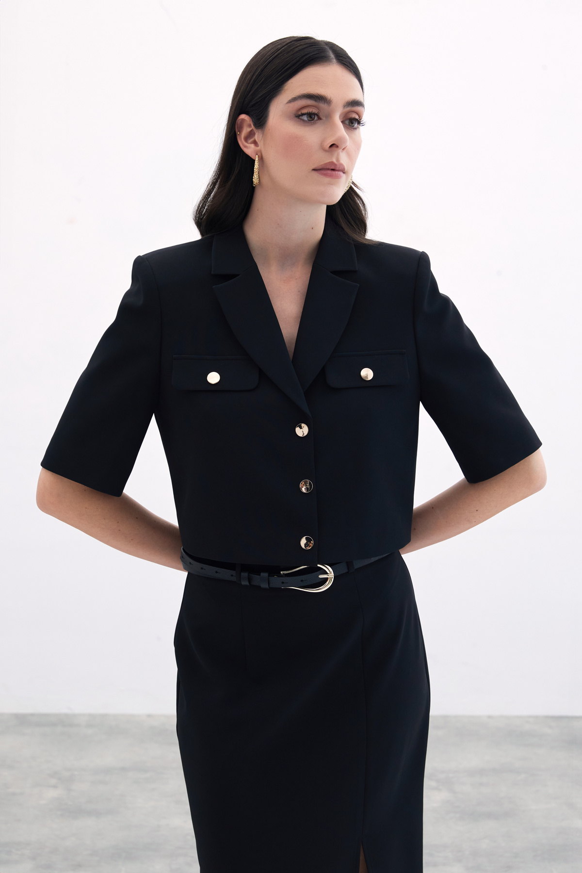 Kısa Kollu Ceket - Siyah