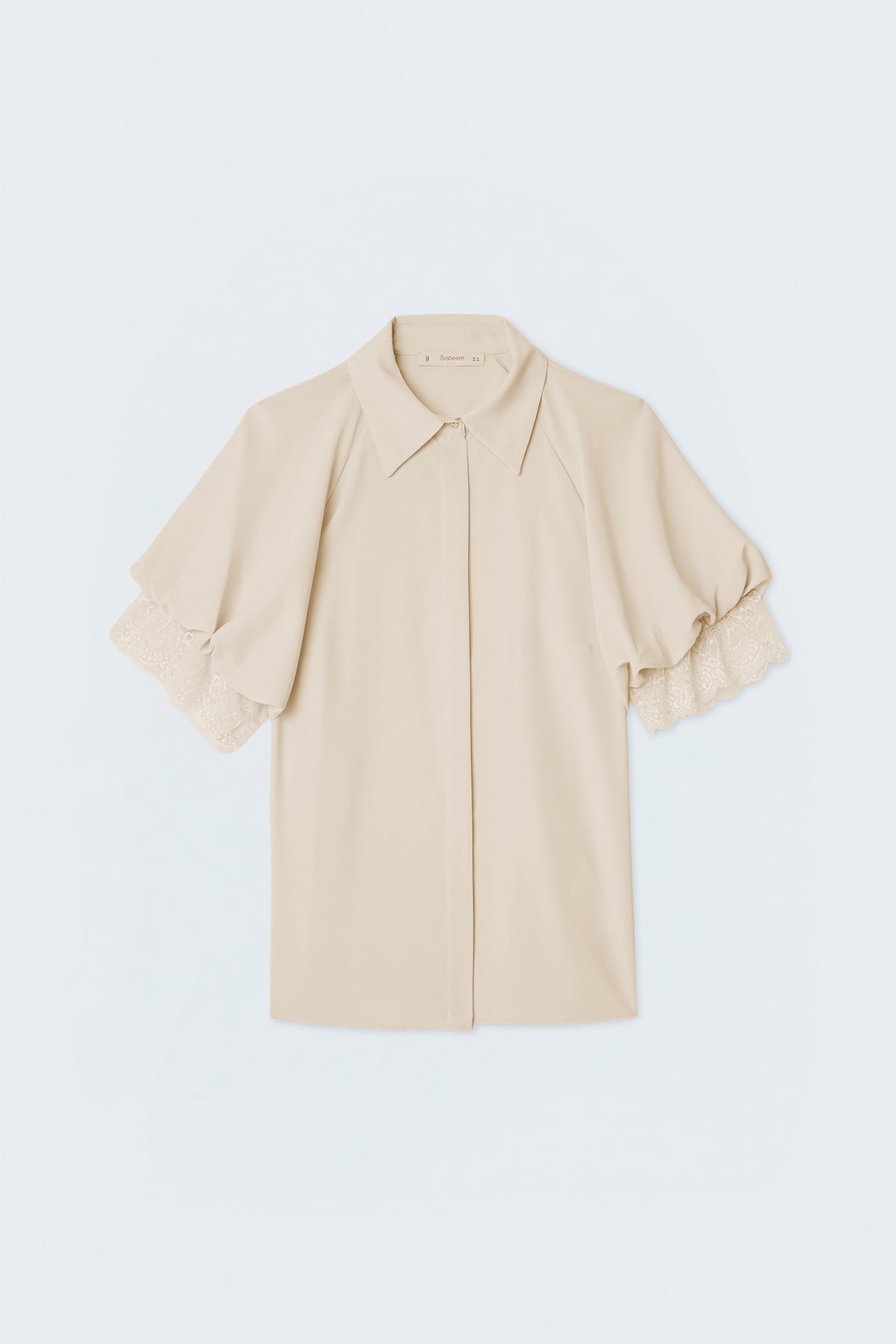 Short Sleeve Lace Detailed Shirt - Beıge