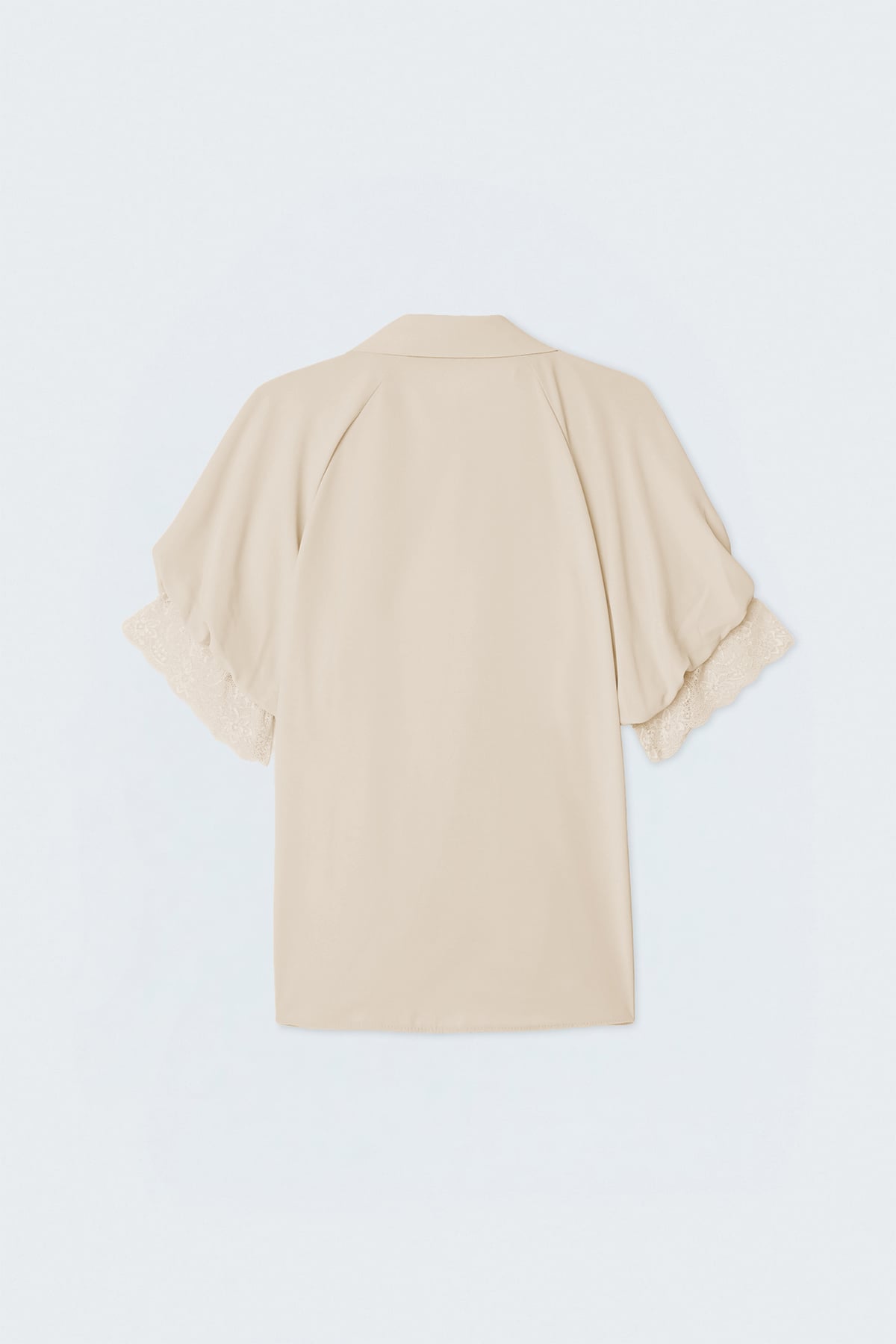 Short Sleeve Lace Detailed Shirt - Beıge