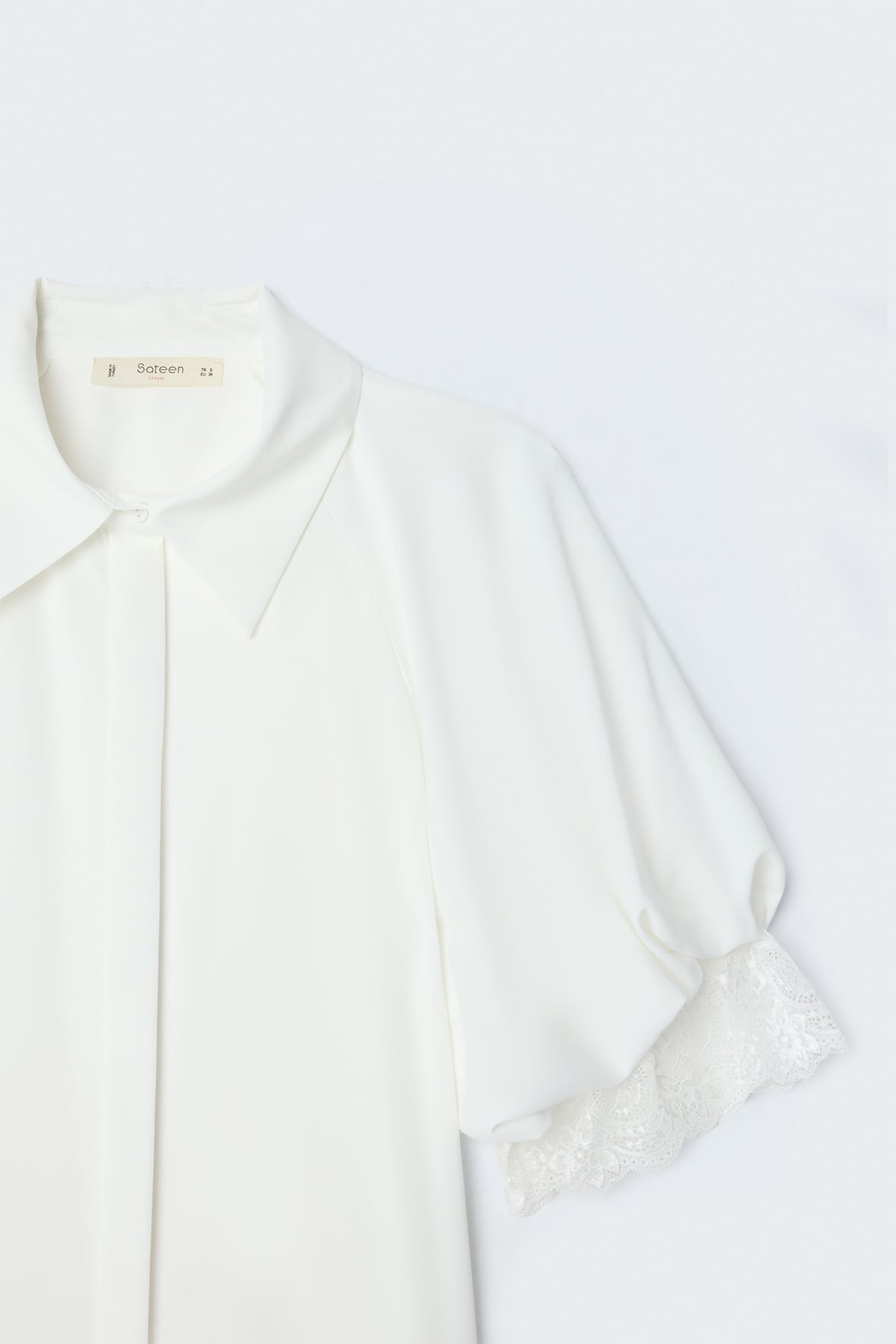 Short Sleeve Lace Detailed Shirt - Ecru