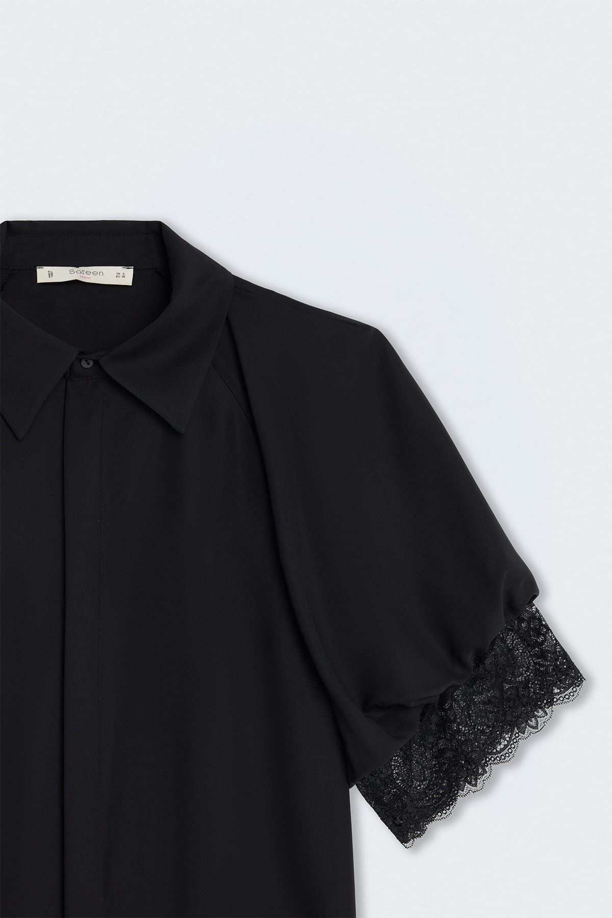 Short Sleeve Lace Detailed Shirt - Black