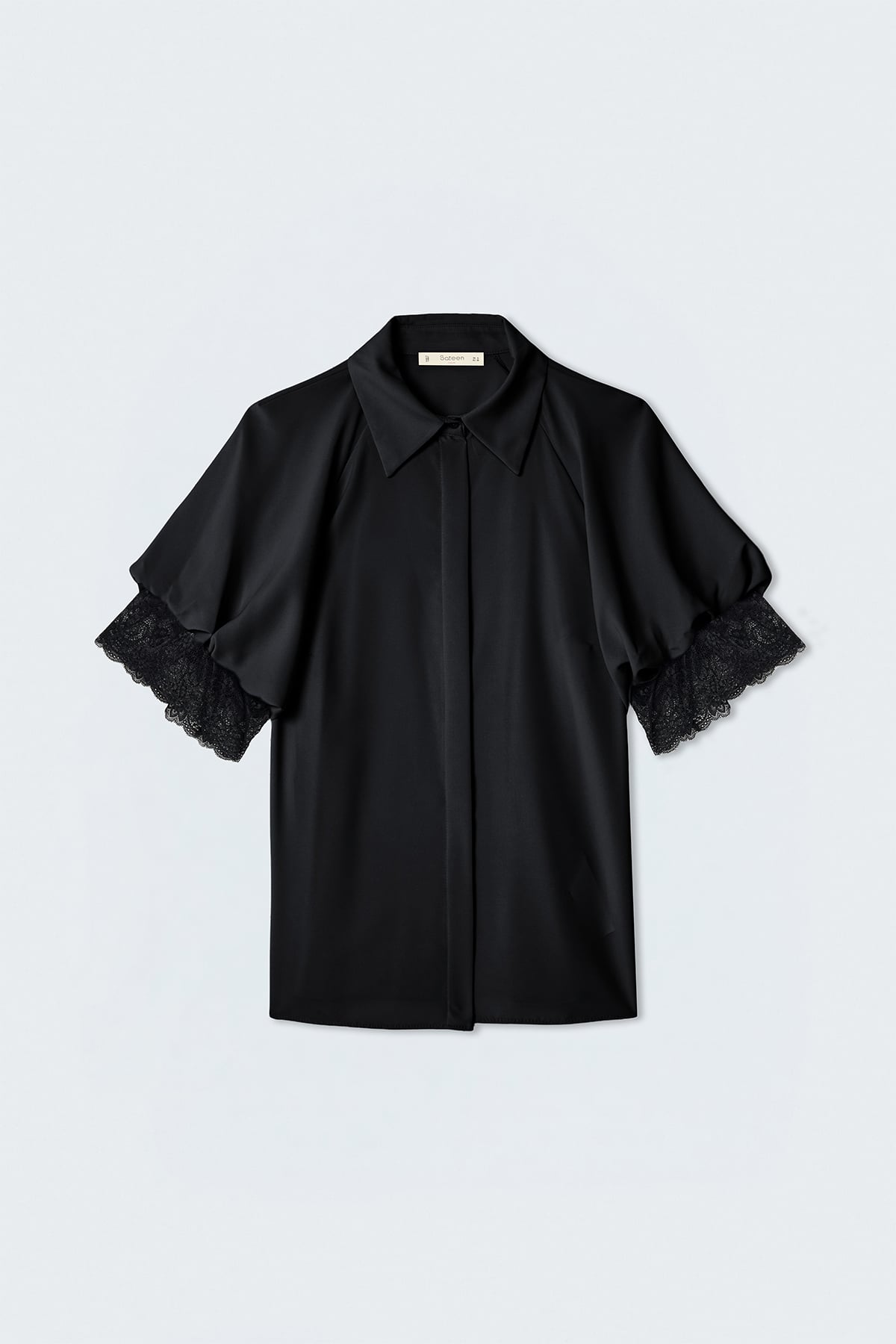 Short Sleeve Lace Detailed Shirt - Black