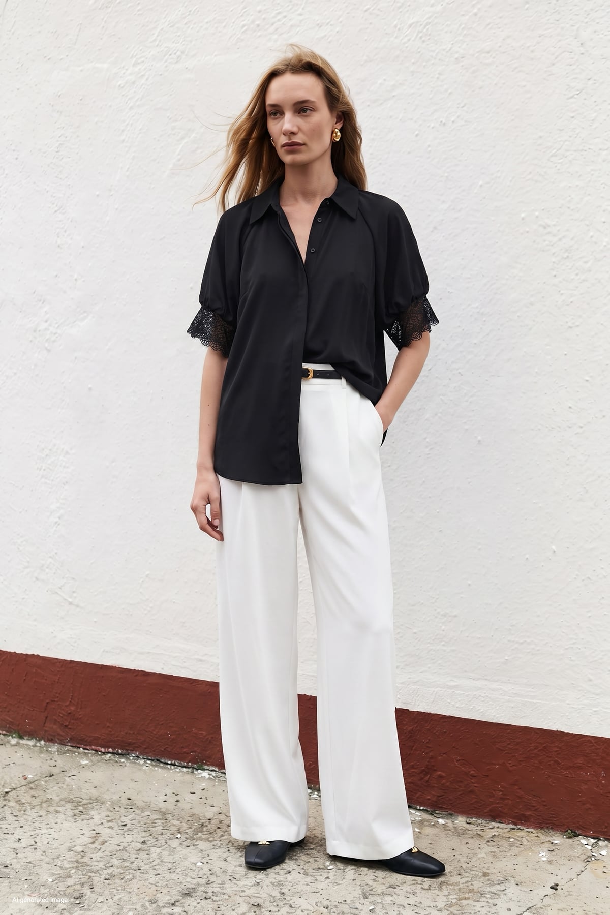 Short Sleeve Lace Detailed Shirt - Black