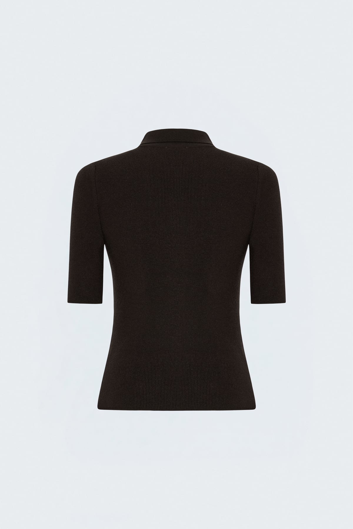 Short-Sleeve Zip-Up Knit Top - Brown