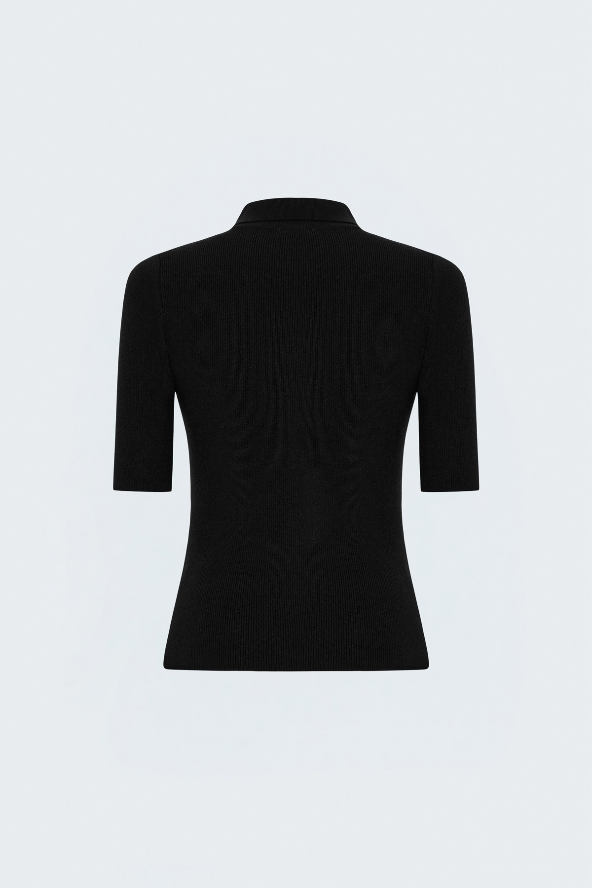 Short-Sleeve Zip-Up Knit Top - Black