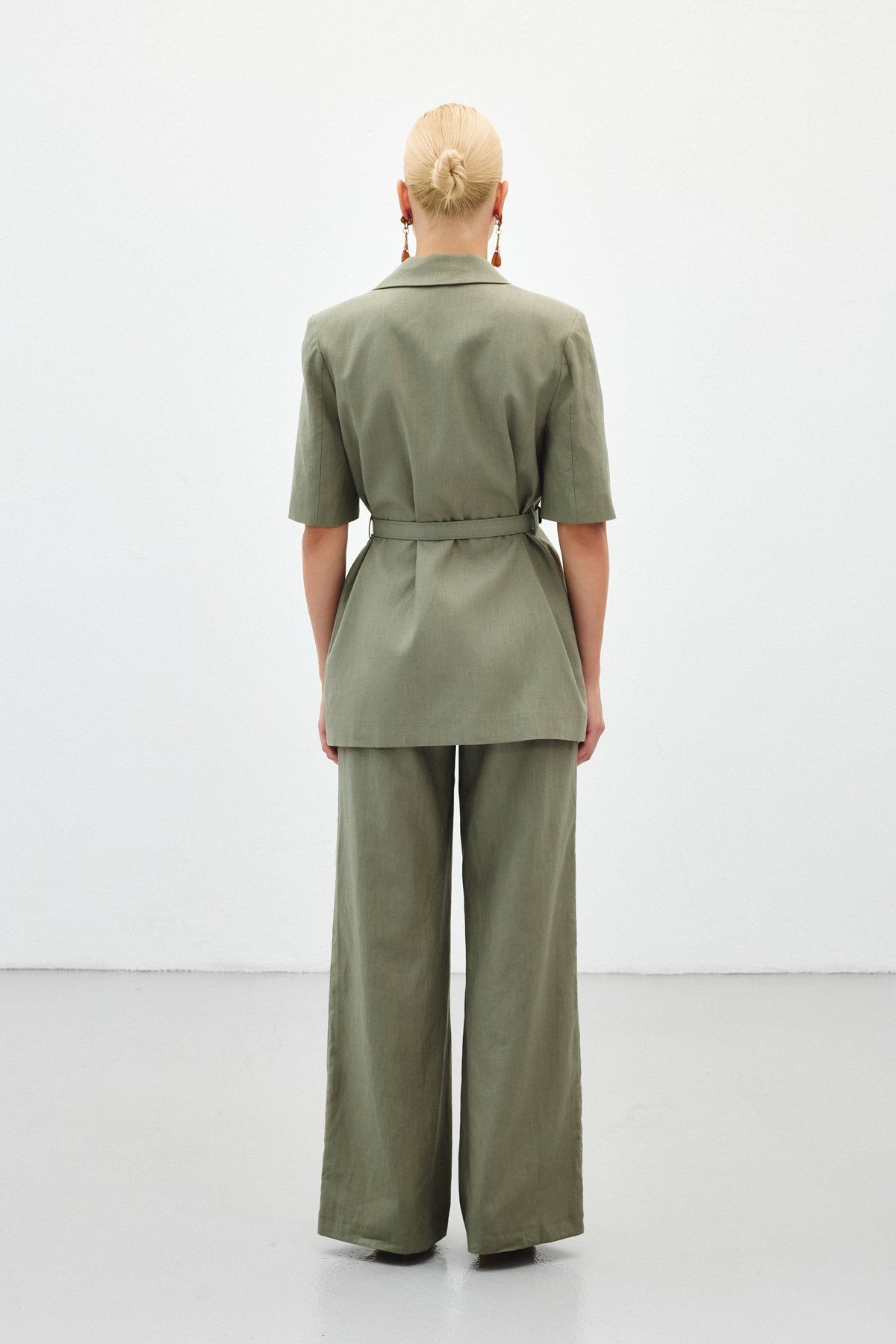 Kısa Kollu Kemerli Ceket - Haki